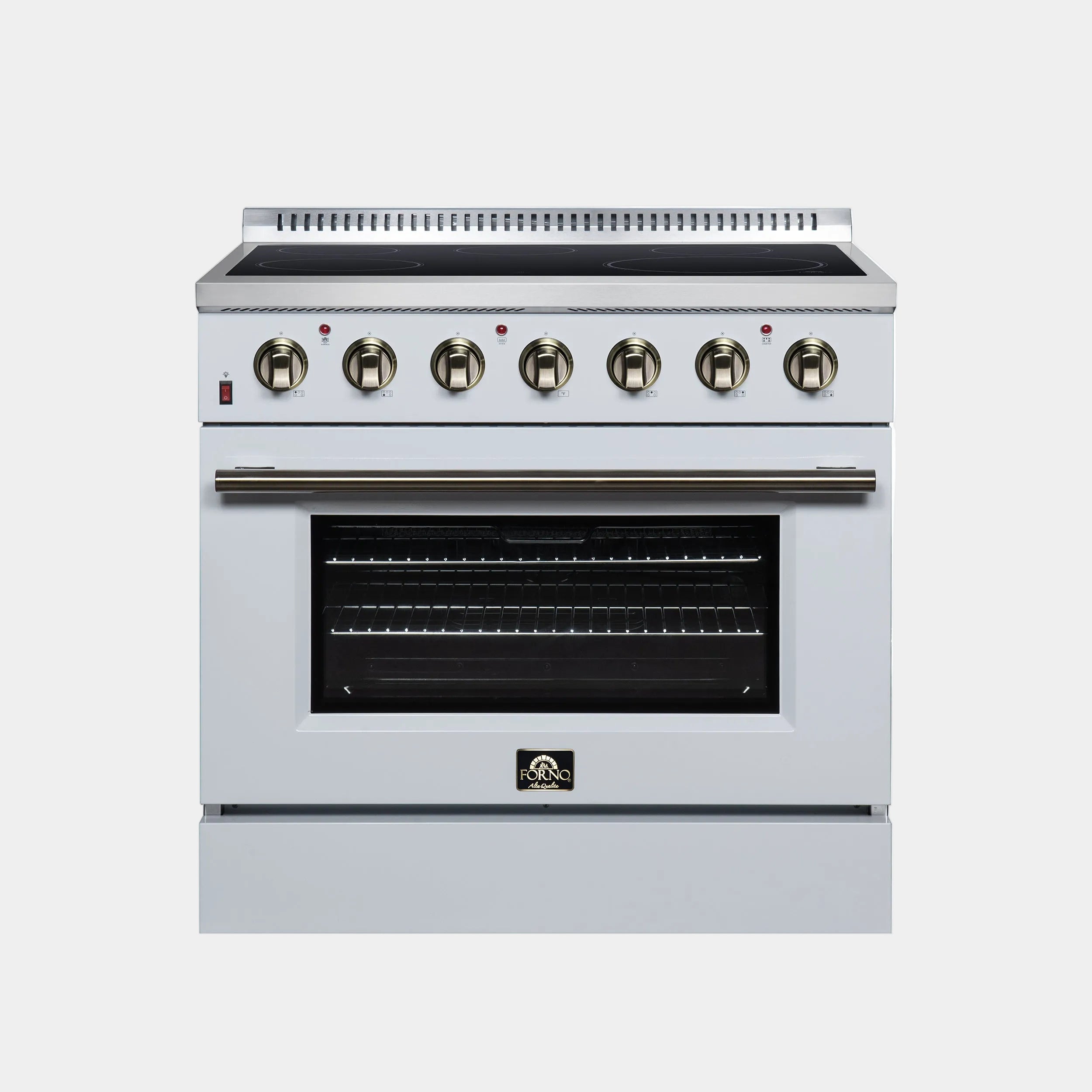Forno Galiano 36 in. 5.36 cu. ft. White Electric Range with Air Fry and Antique Brass Accents | FFSEL6083-36WHT