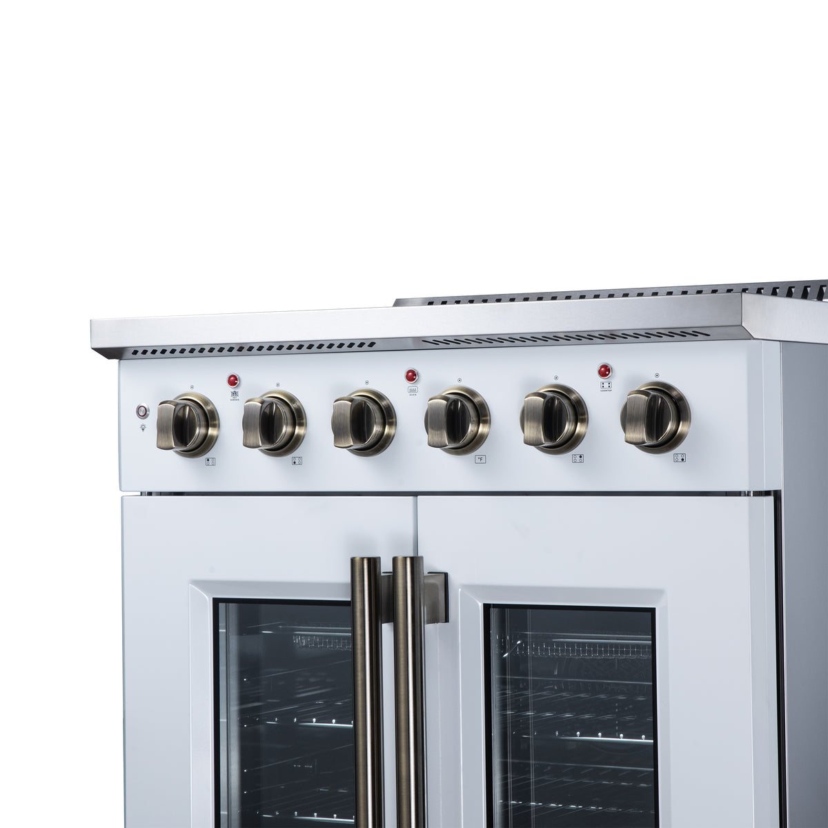 Forno Galiano 30 in. 4.32 cu. ft. White French Door Electric Range with Air Fry and Antique Brass Accents | FFSEL6917-30WHT