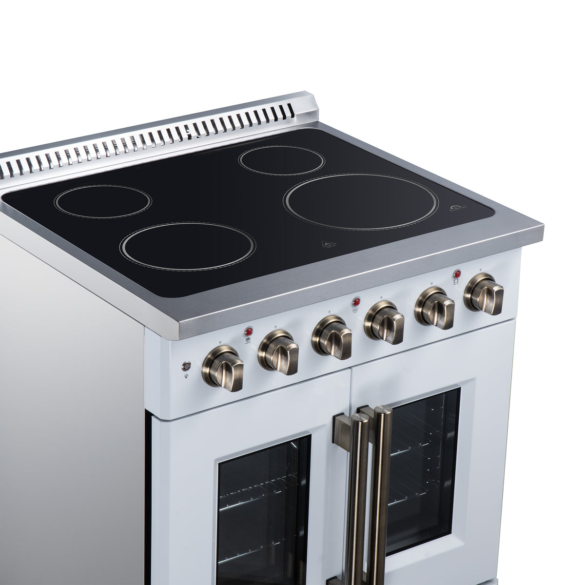 Forno Galiano 30 in. 4.32 cu. ft. White French Door Electric Range with Air Fry and Antique Brass Accents | FFSEL6917-30WHT