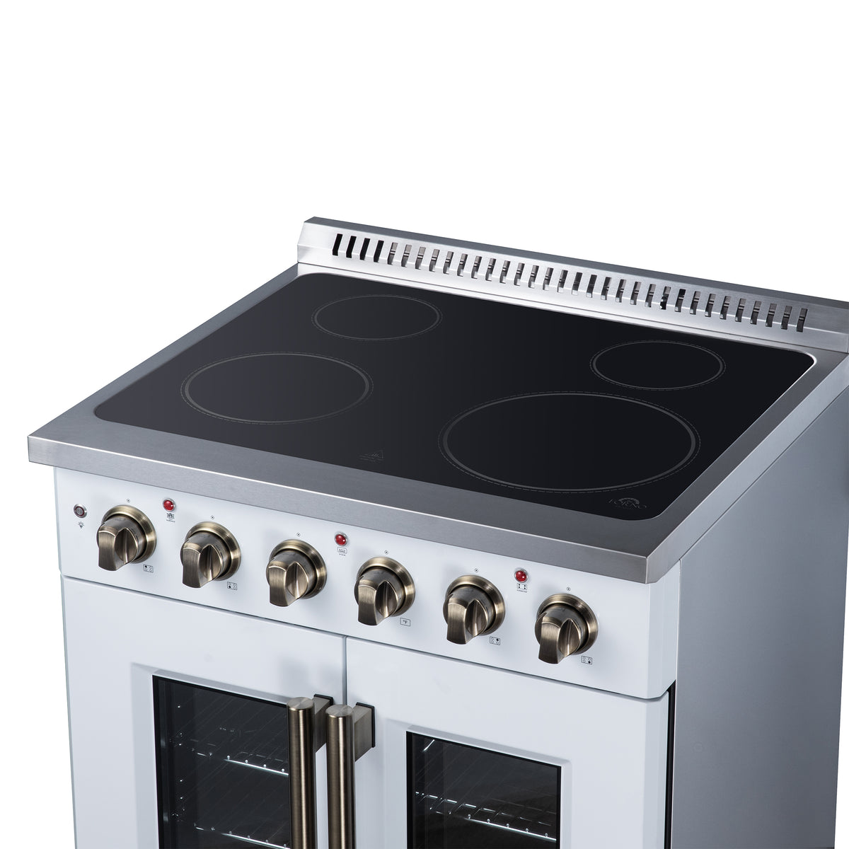Forno Galiano 30 in. 4.32 cu. ft. White French Door Electric Range with Air Fry and Antique Brass Accents | FFSEL6917-30WHT