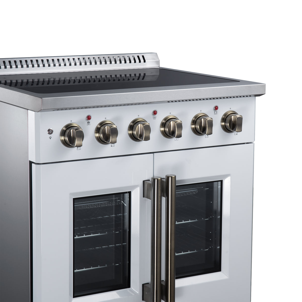 Forno Galiano 30 in. 4.32 cu. ft. White French Door Electric Range with Air Fry and Antique Brass Accents | FFSEL6917-30WHT