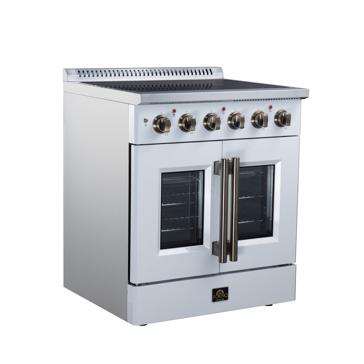 Forno Galiano 30 in. 4.32 cu. ft. White French Door Electric Range with Air Fry and Antique Brass Accents | FFSEL6917-30WHT