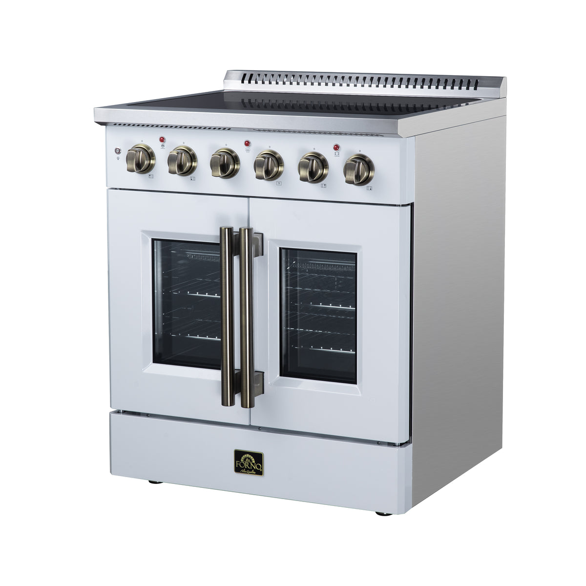 Forno Galiano 30 in. 4.32 cu. ft. White French Door Electric Range with Air Fry and Antique Brass Accents | FFSEL6917-30WHT