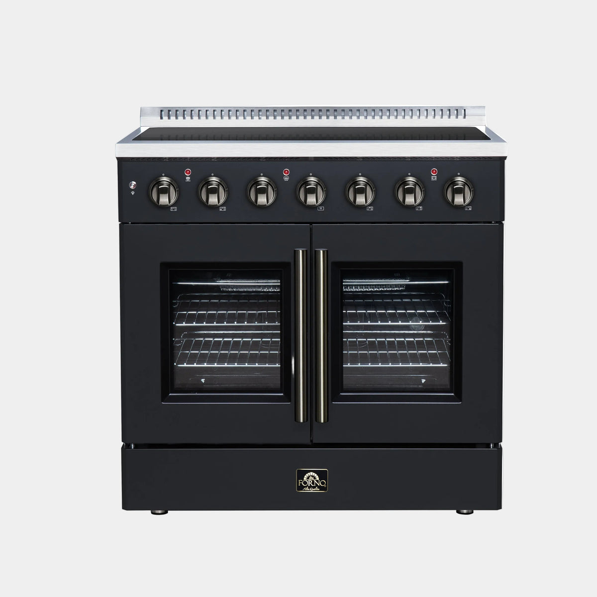 Forno Galiano 36 in. 5.36 cu. ft. Black French Door Electric Range with Antique Brass Accents | FFSEL6917-36BLK