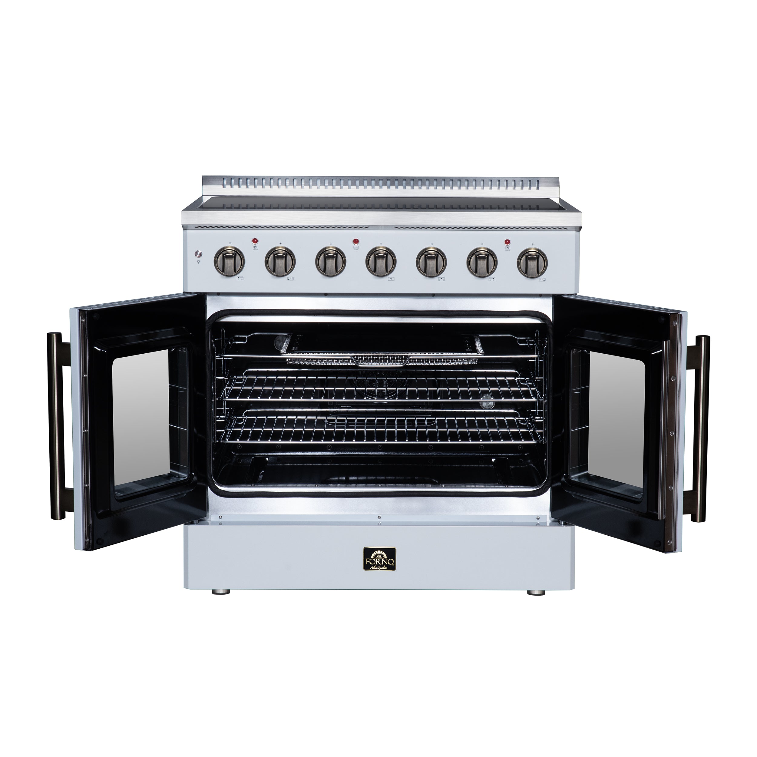 Galiano 36 Inch French Door Electric range, 5 radiant burners, 5.36 cf. True Convection oven, Air fryer kit, White
