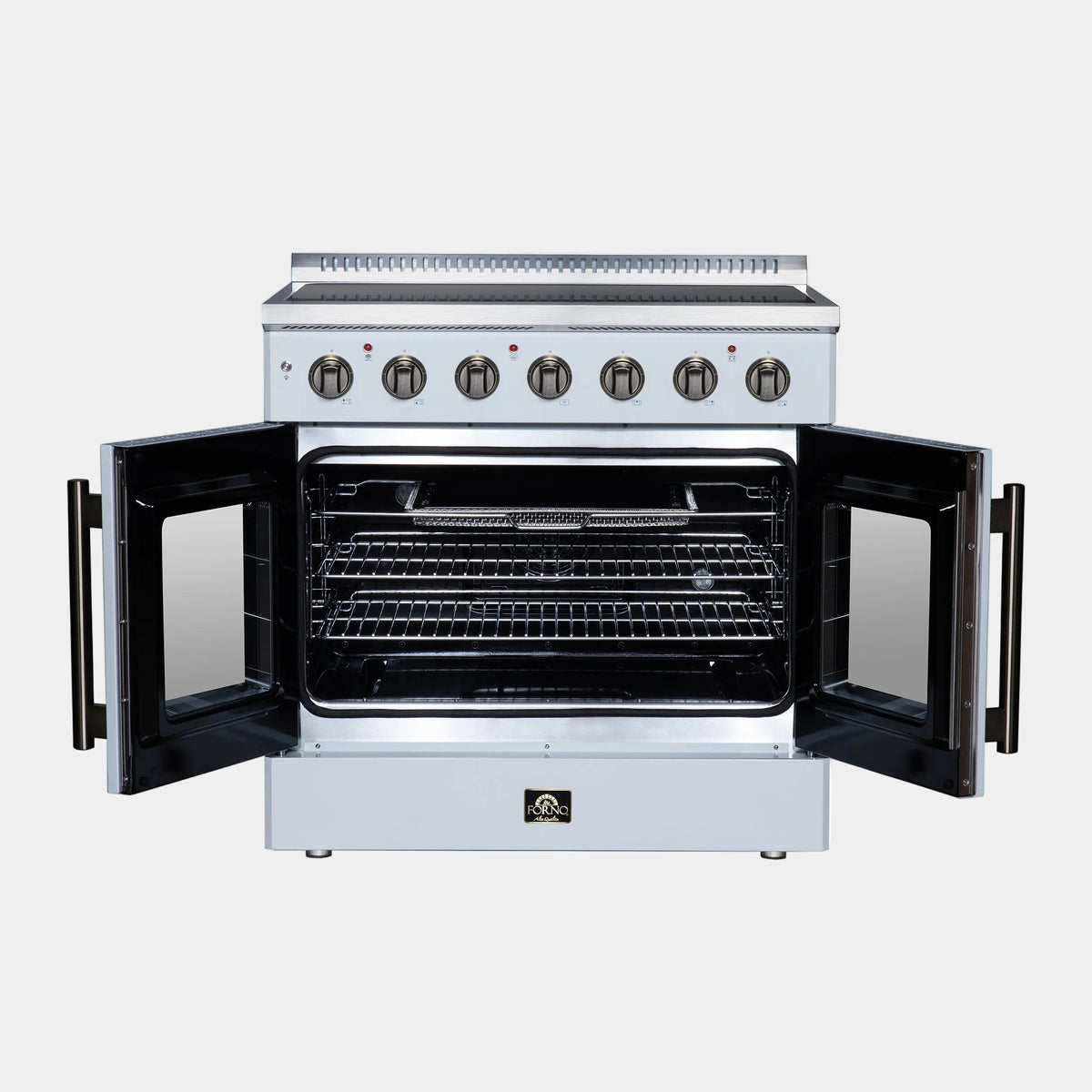 Forno Galiano 36 in. 5.36 cu. ft. White French Door Electric Range with Air Fry and Antique Brass Accents | FFSEL6917-36WHT