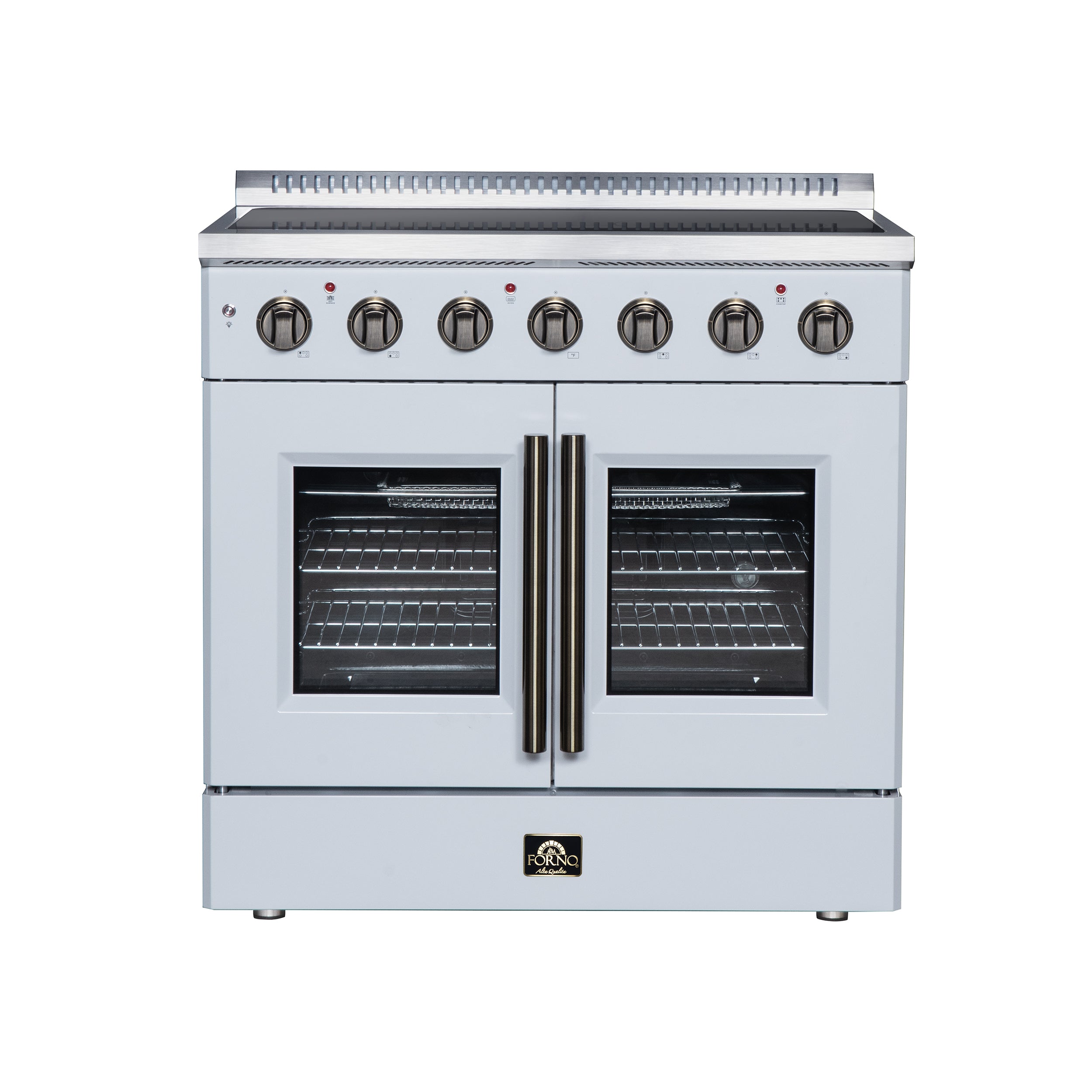 Galiano 36 Inch French Door Electric range, 5 radiant burners, 5.36 cf. True Convection oven, Air fryer kit, White