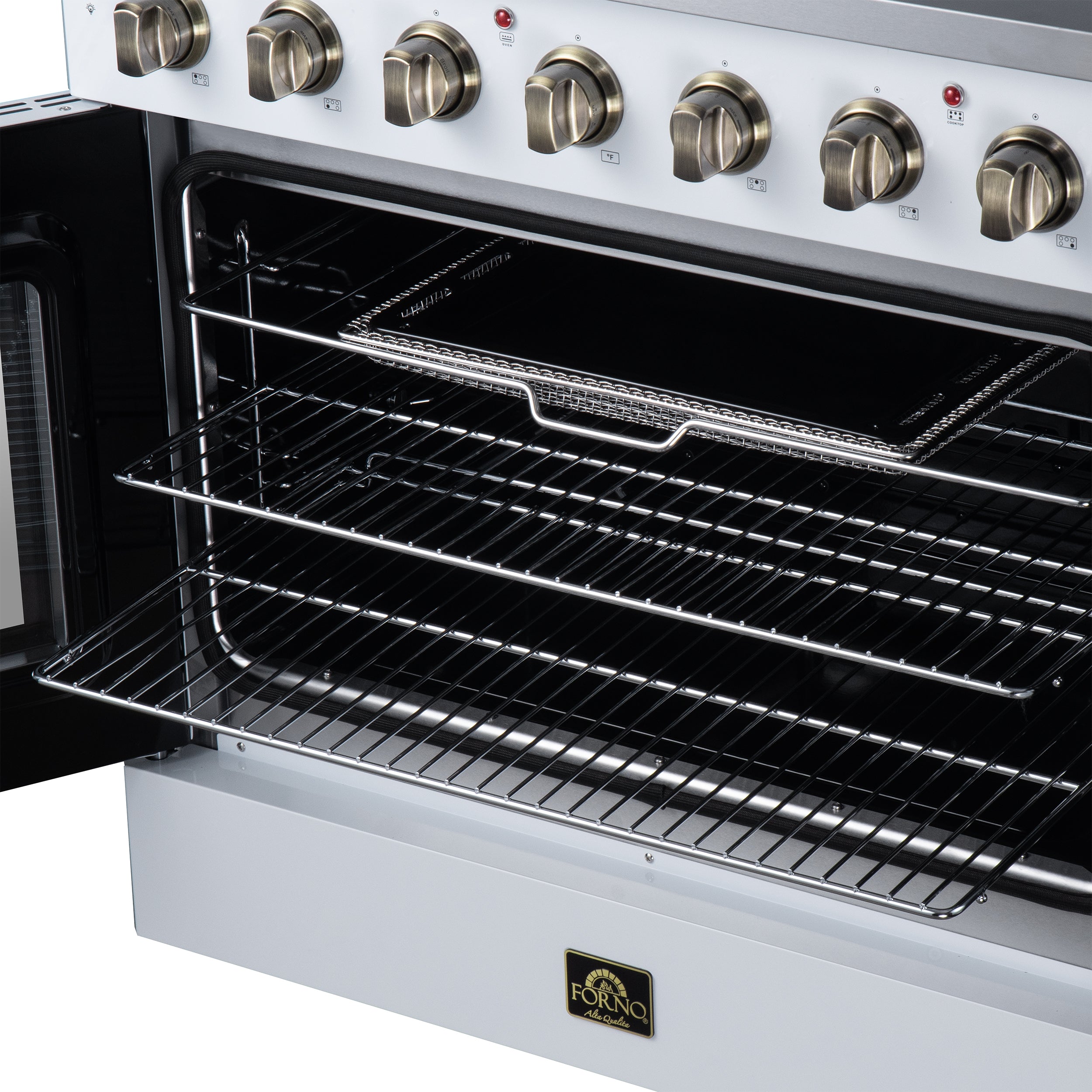Galiano 36 Inch French Door Electric range, 5 radiant burners, 5.36 cf. True Convection oven, Air fryer kit, White