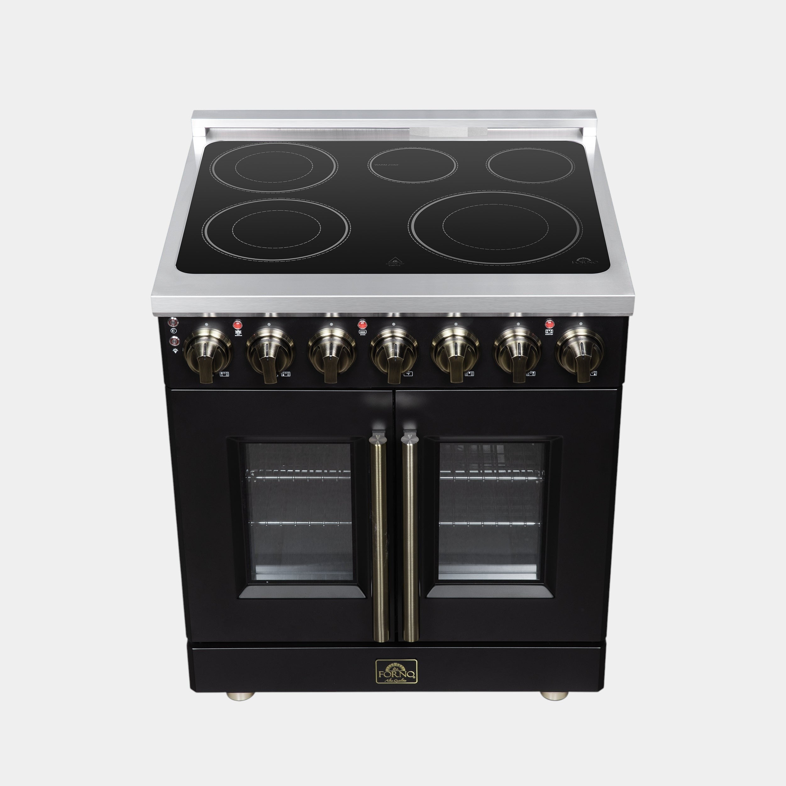 Massimo 30 Inch French Door Electric range, 5 radiant burners, 4.32 cf. True Convection oven, Air fryer kit, Black