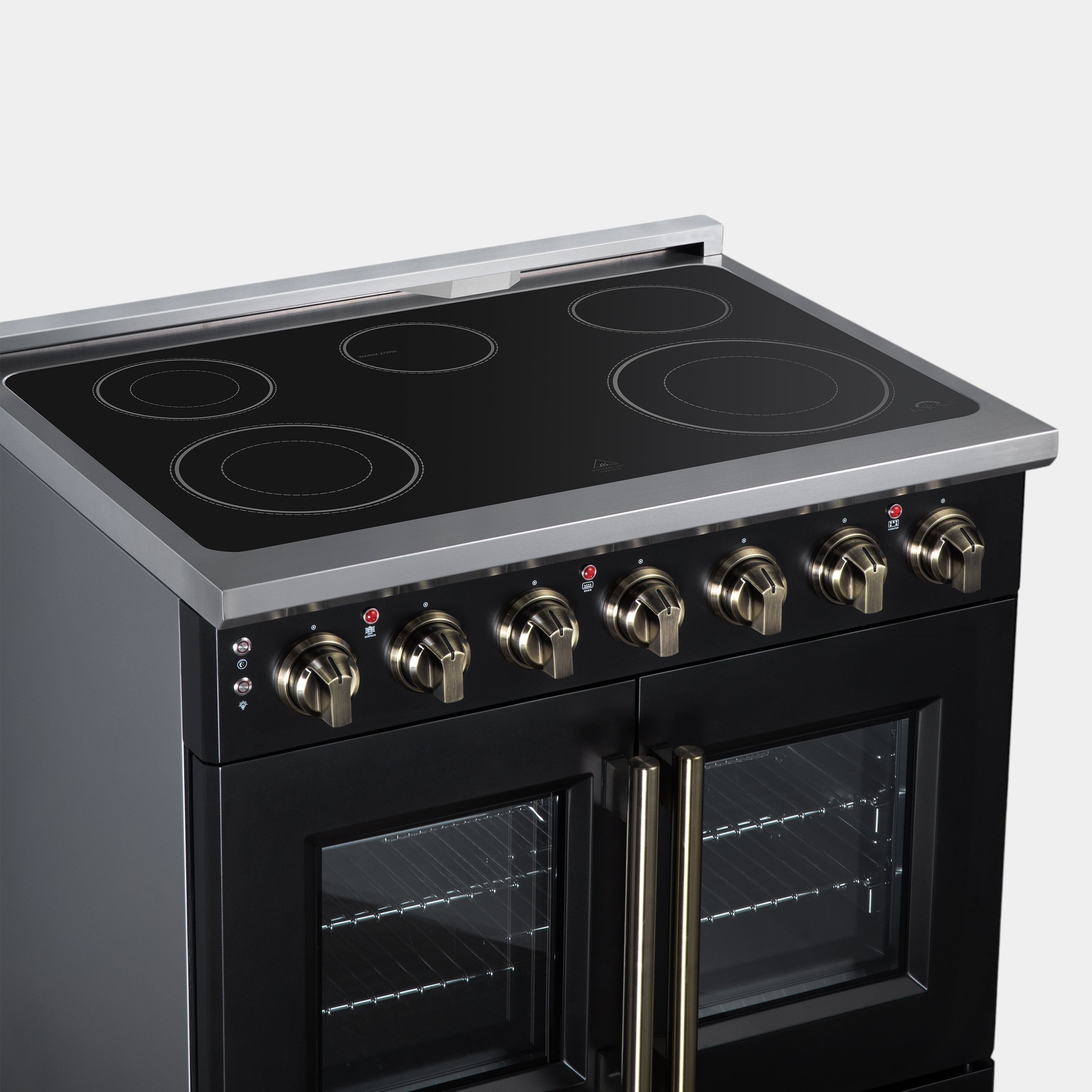 Massimo 36 Inch French Door Electric range, 5 radiant burners, 5.36 cf. True Convection oven, Air fryer kit, Black
