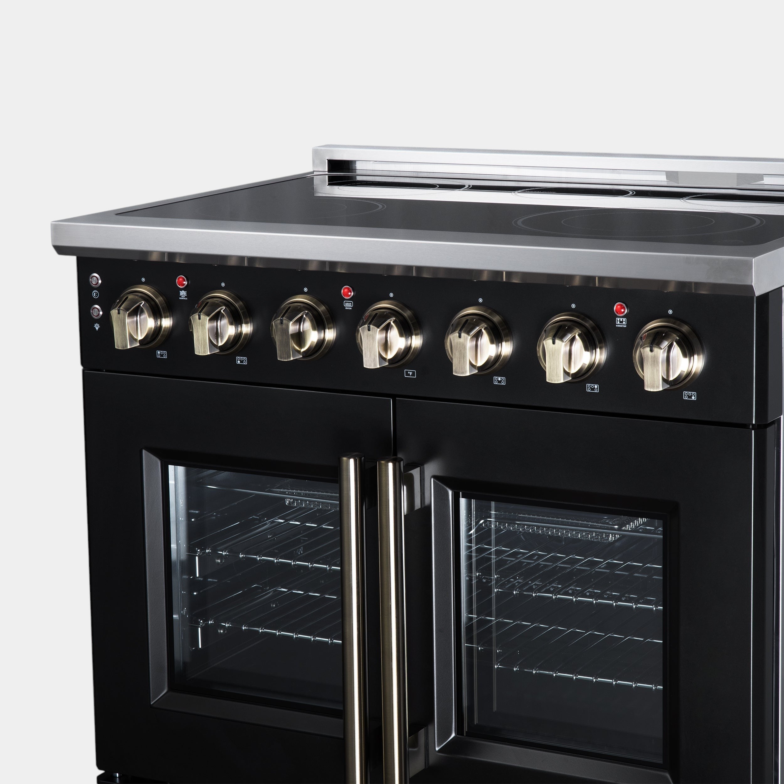 Massimo 36 Inch French Door Electric range, 5 radiant burners, 5.36 cf. True Convection oven, Air fryer kit, Black