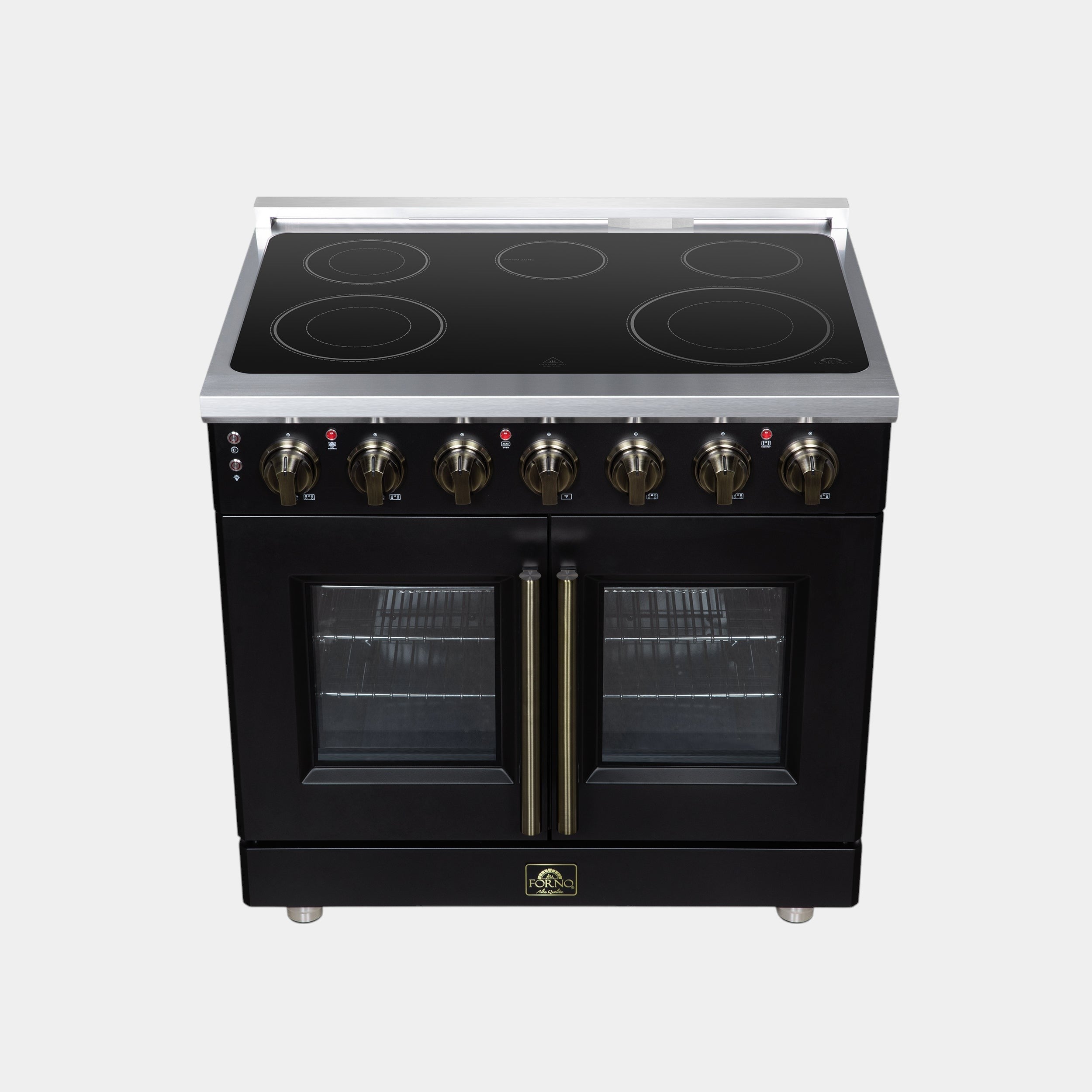 Massimo 36 Inch French Door Electric range, 5 radiant burners, 5.36 cf. True Convection oven, Air fryer kit, Black