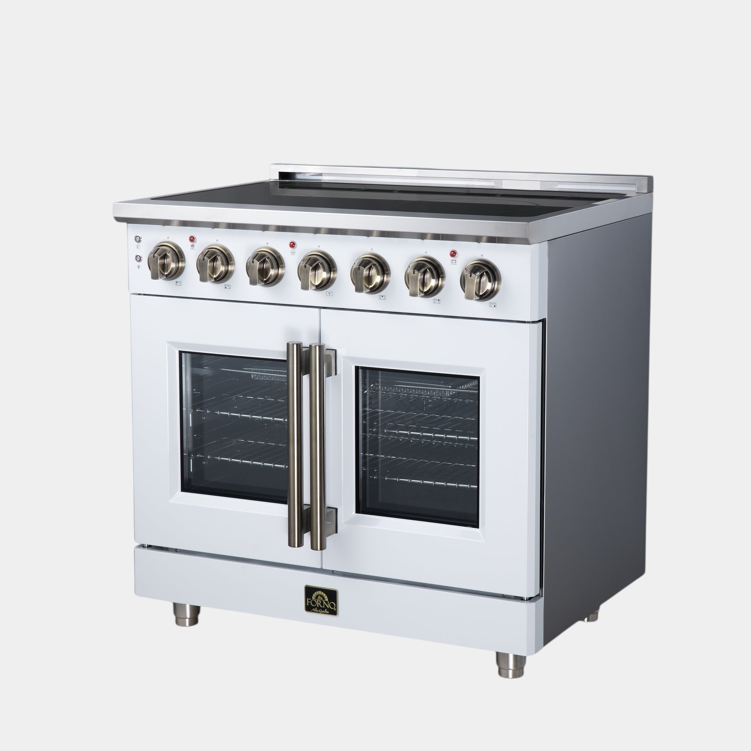 Massimo 36 Inch French Door Electric range, 5 radiant burners, 5.36 cf. True Convection oven, Air fryer kit, White