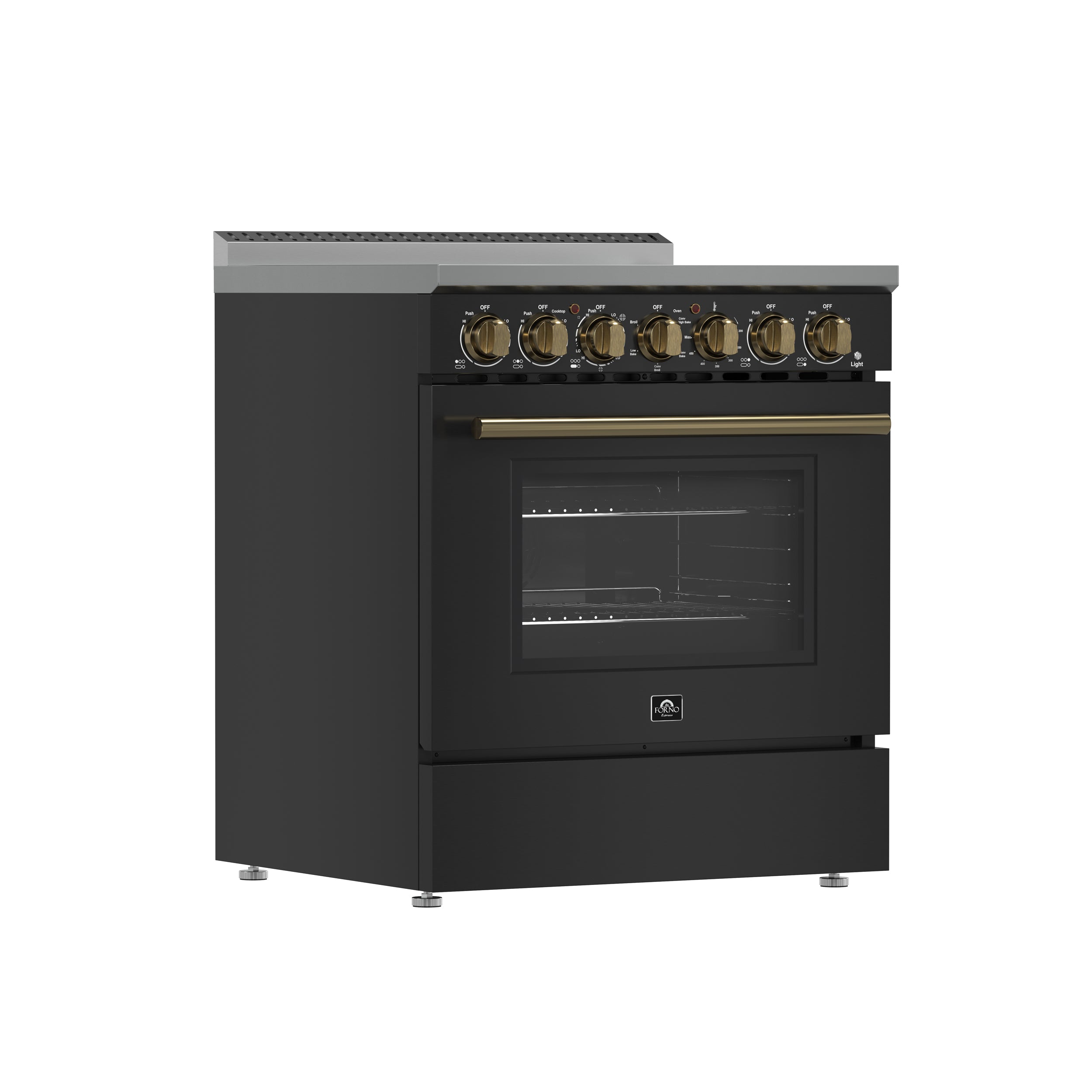 Forno Paolo 30 in. 4.38 cu. ft. Black Electric Range with Antique Brass Accents | FFSEL6011-30BLK