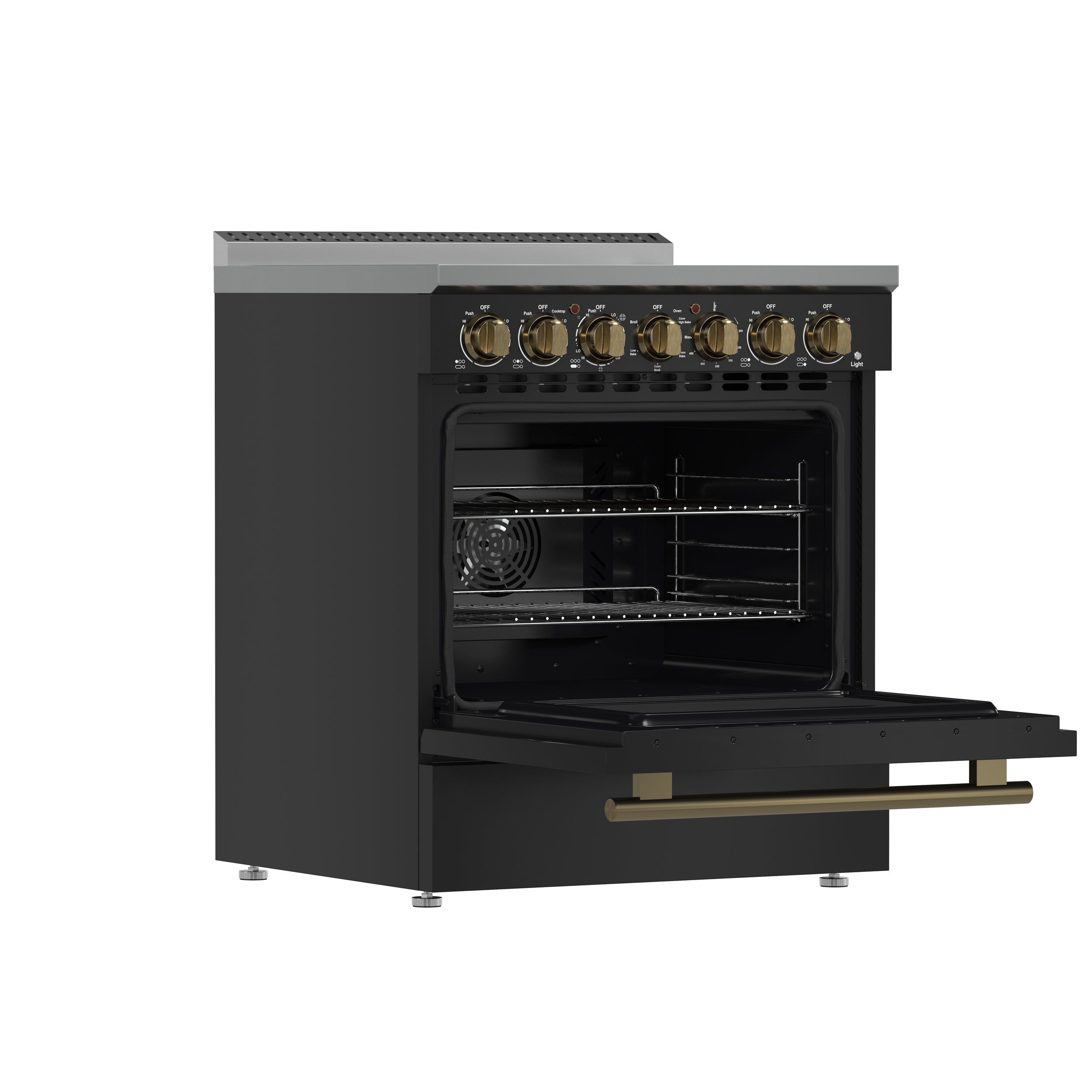 Forno Paolo 30 in. 4.38 cu. ft. Black Electric Range with Antique Brass Accents | FFSEL6011-30BLK