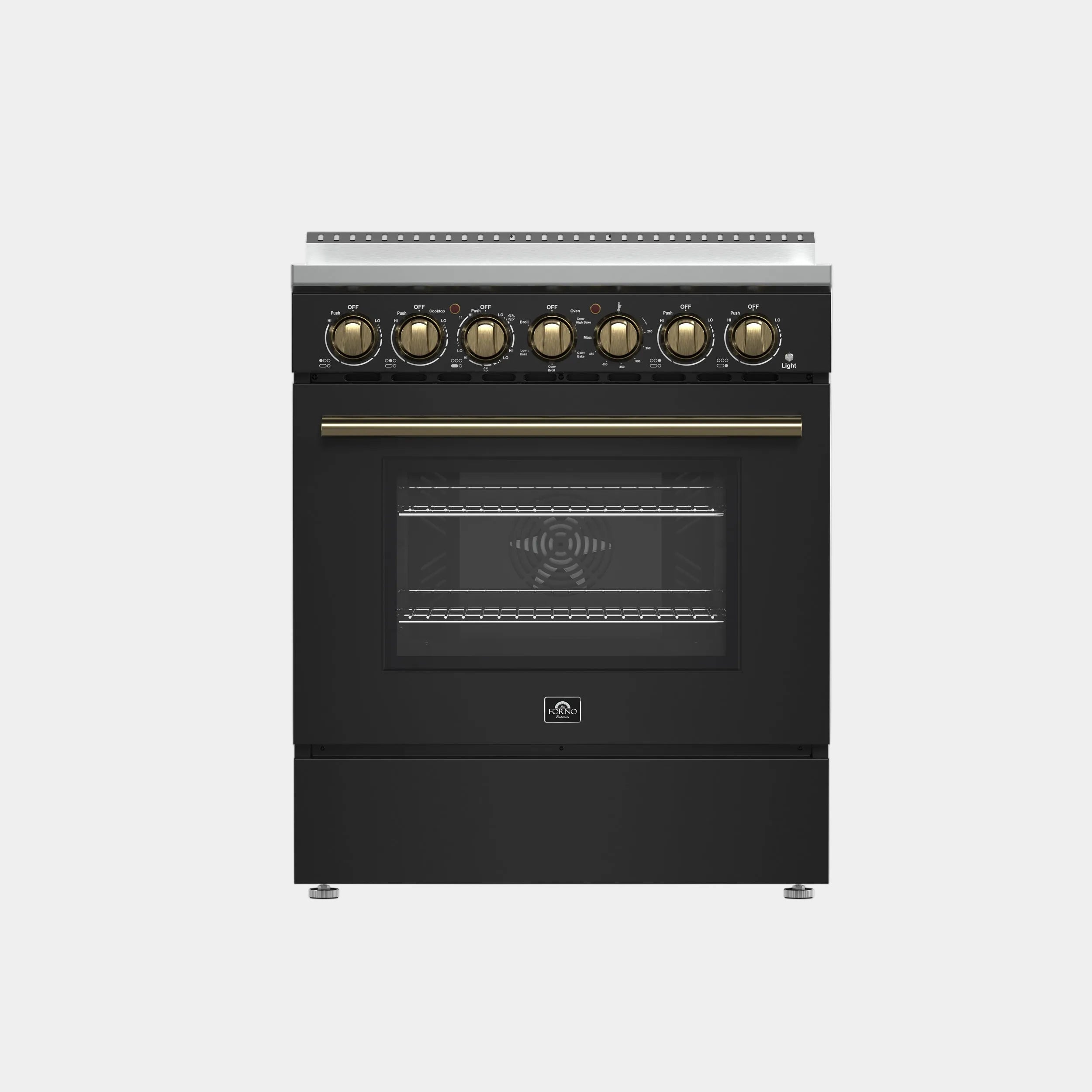 Forno Paolo 30 in. 4.38 cu. ft. Black Electric Range with Antique Brass Accents | FFSEL6011-30BLK