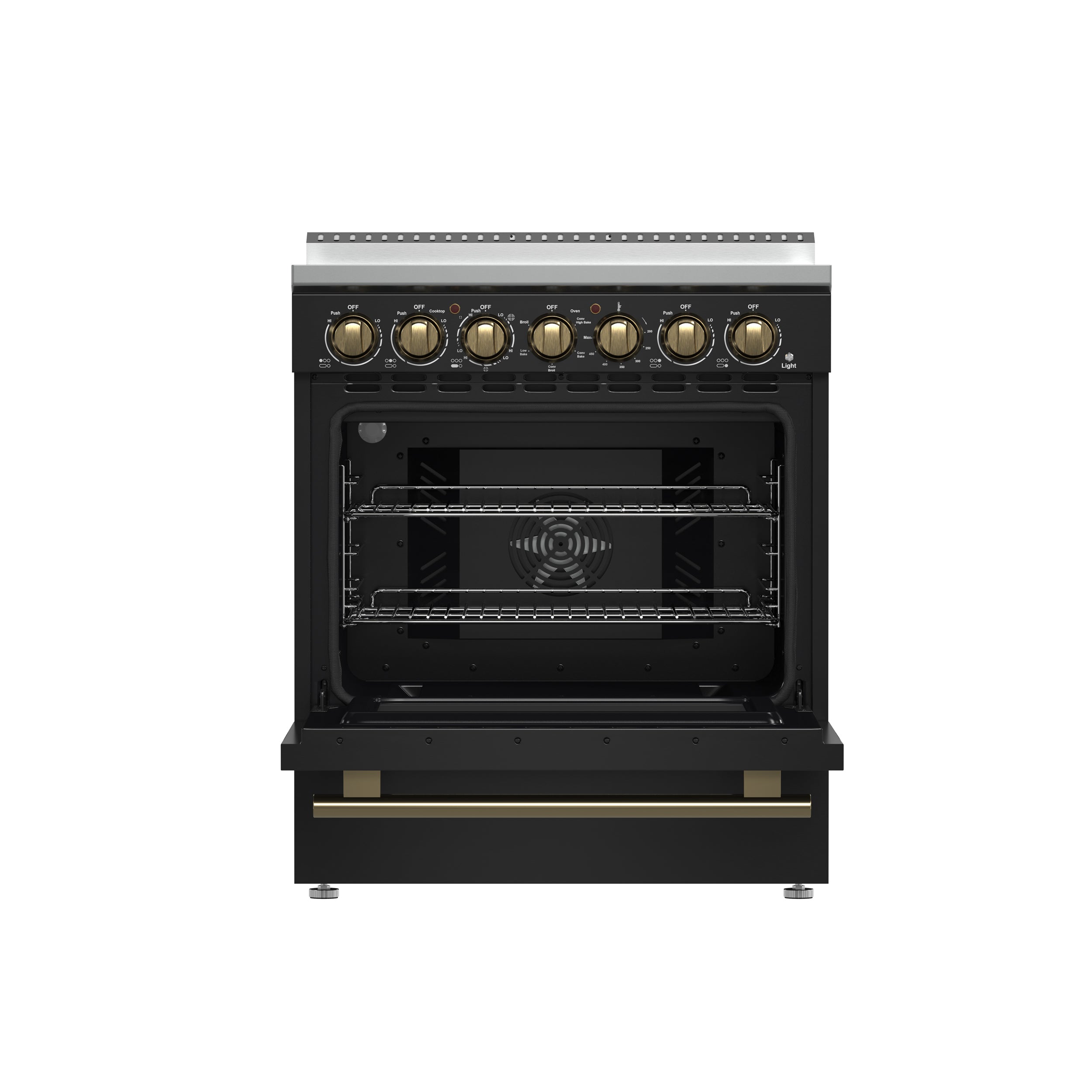 Forno Paolo 30 in. 4.38 cu. ft. Black Electric Range with Antique Brass Accents | FFSEL6011-30BLK