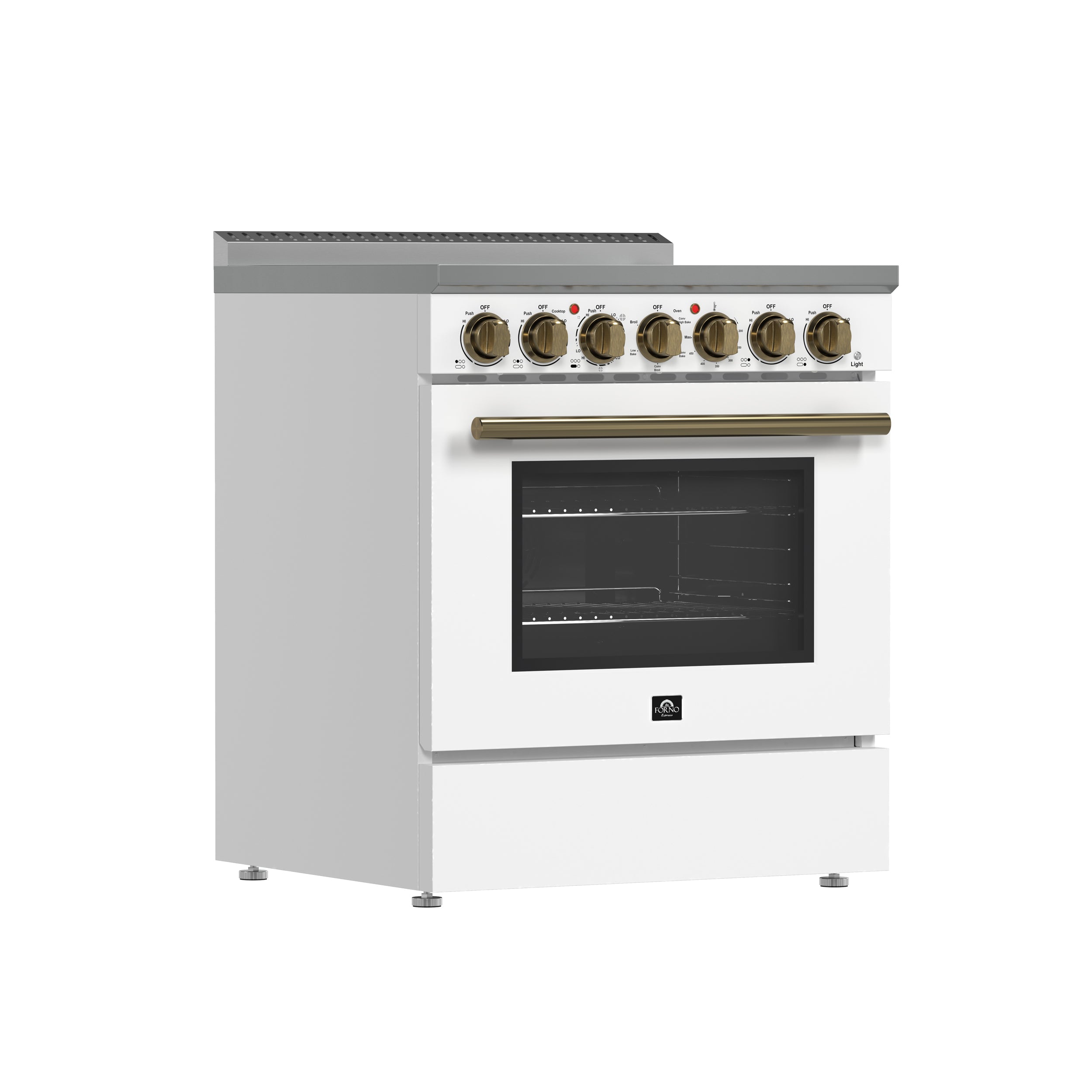 Forno Paolo 30 in. 4.38 cu. ft. White Electric Range with Antique Brass Accents | FFSEL6011-30WHT