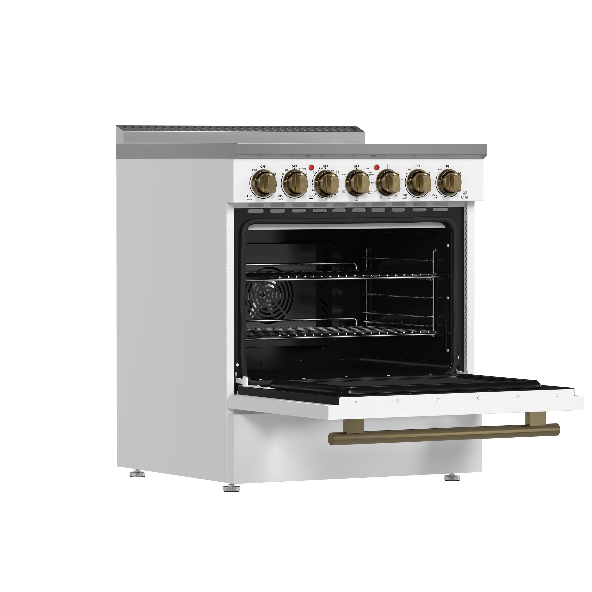 Forno Paolo 30 in. 4.38 cu. ft. White Electric Range with Antique Brass Accents | FFSEL6011-30WHT