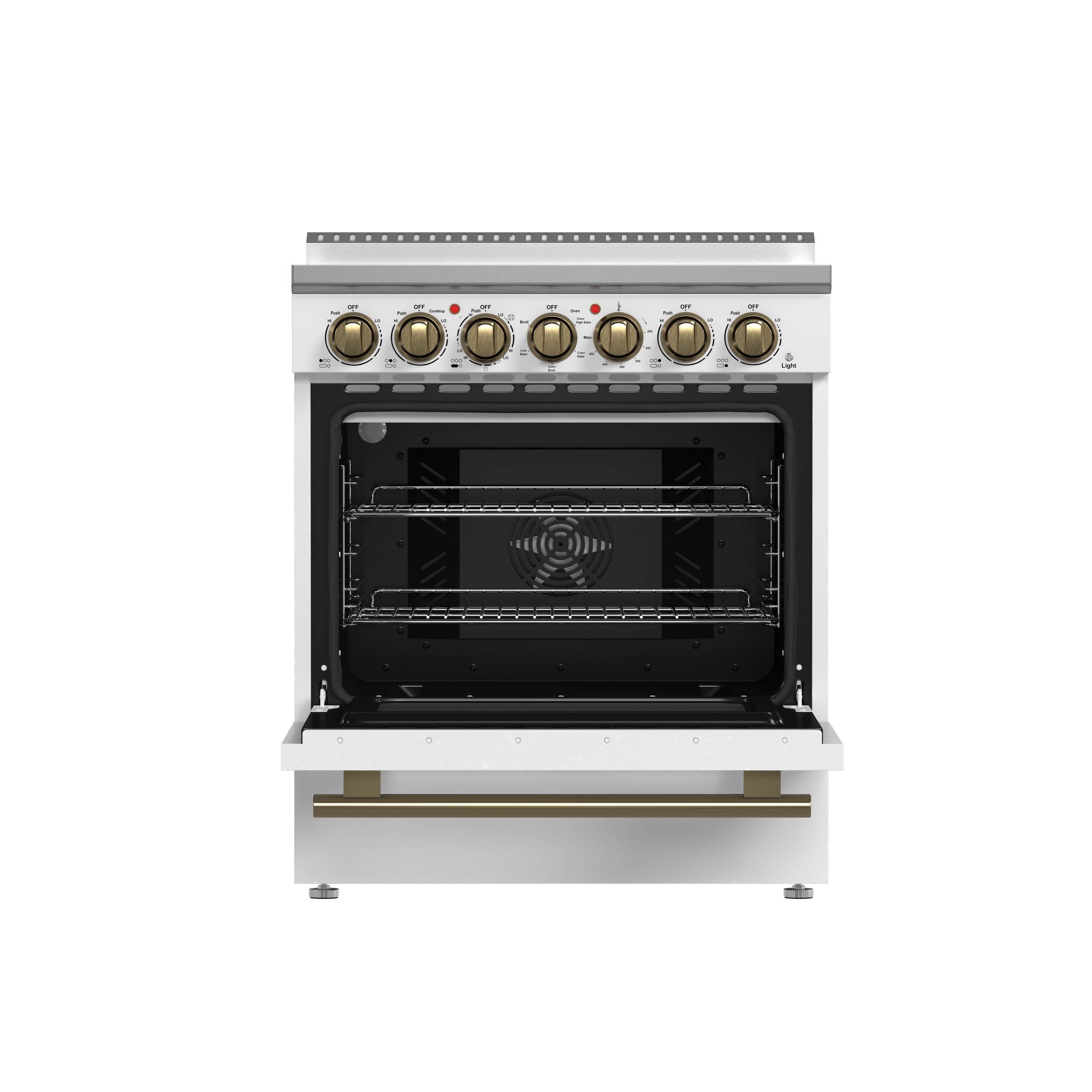 Forno Paolo 30 in. 4.38 cu. ft. White Electric Range with Antique Brass Accents | FFSEL6011-30WHT