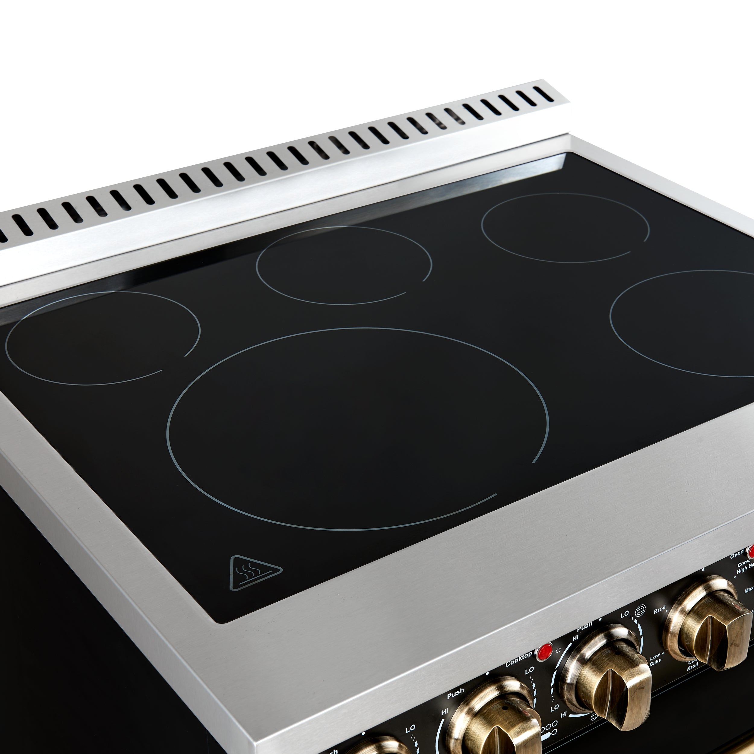 Forno Paolo 30 in. 4.38 cu. ft. Black Electric Range with Antique Brass Accents | FFSEL6011-30BLK