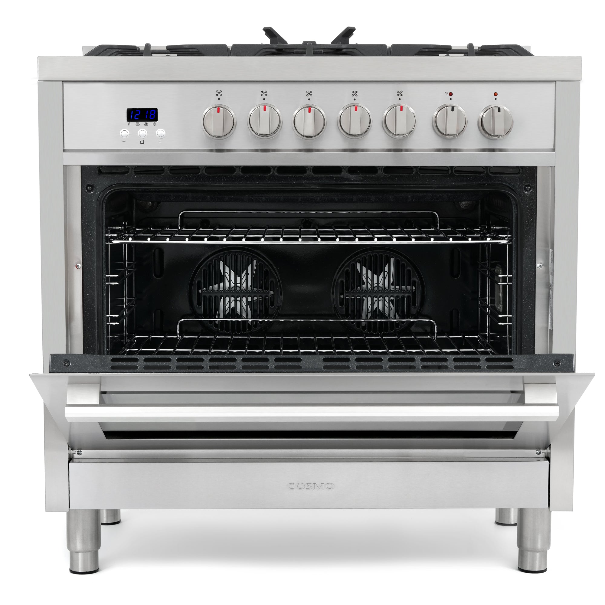 Cosmo Stellar 36 in. 3.8 cu. ft. 5-Burner Stainless Steel Dual Fuel Range | F965