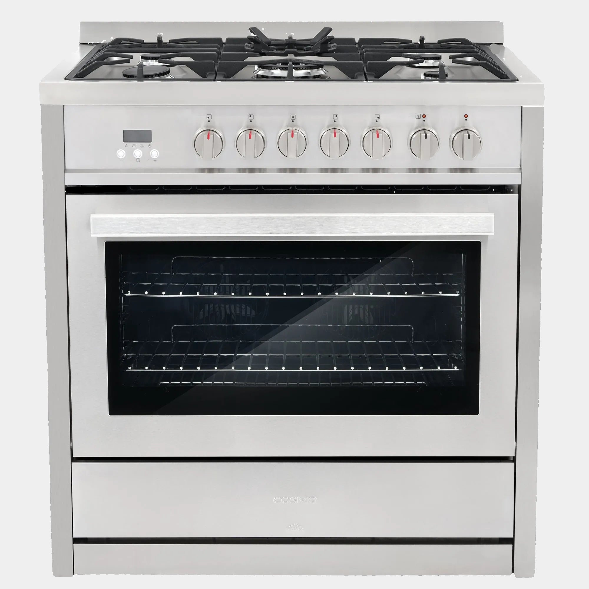 Cosmo Stellar 36 in. 3.8 cu. ft. 5-Burner Stainless Steel Dual Fuel Range with Storage Drawer | F965NF