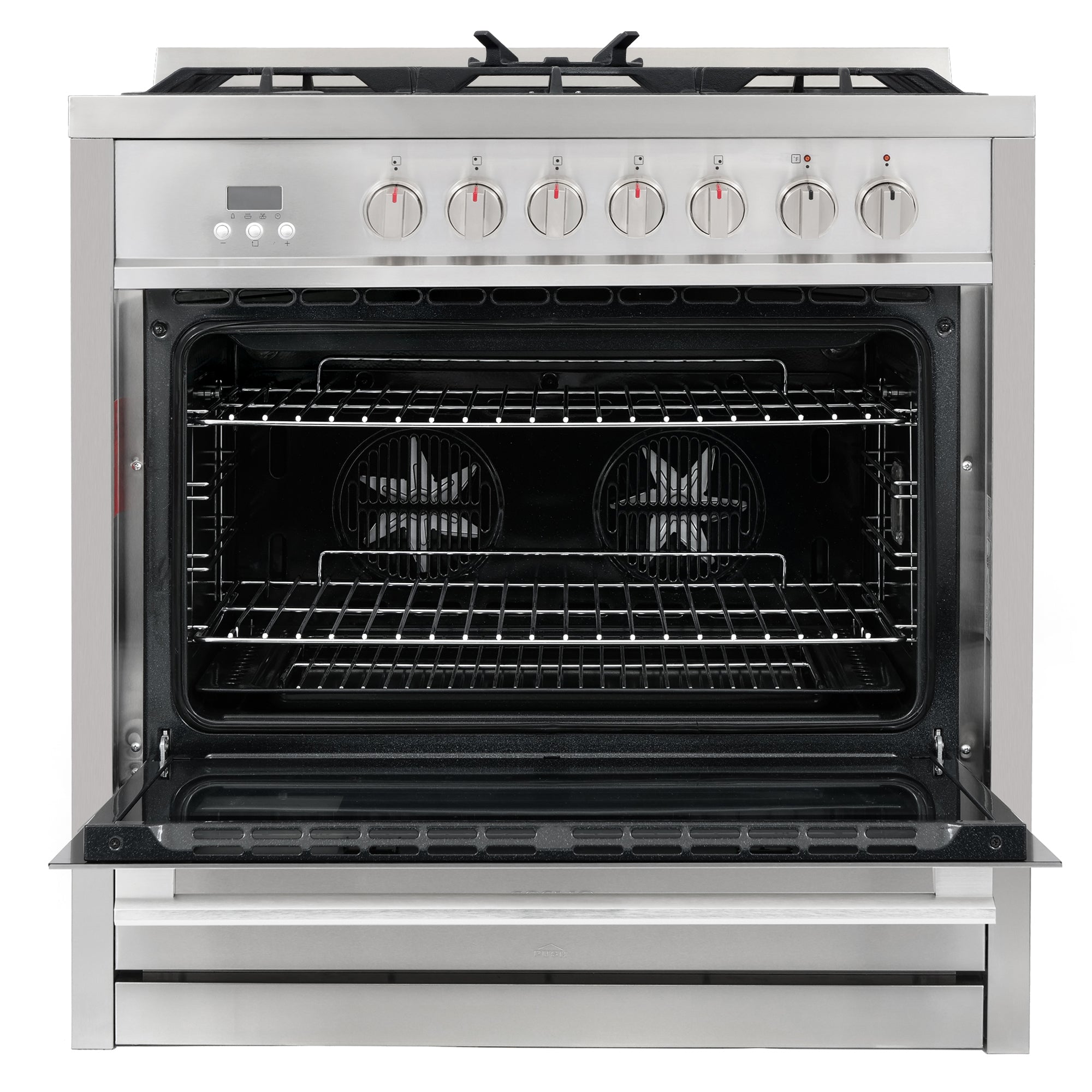 Cosmo Stellar 36 in. 3.8 cu. ft. 5-Burner Stainless Steel Dual Fuel Range with Storage Drawer | F965NF