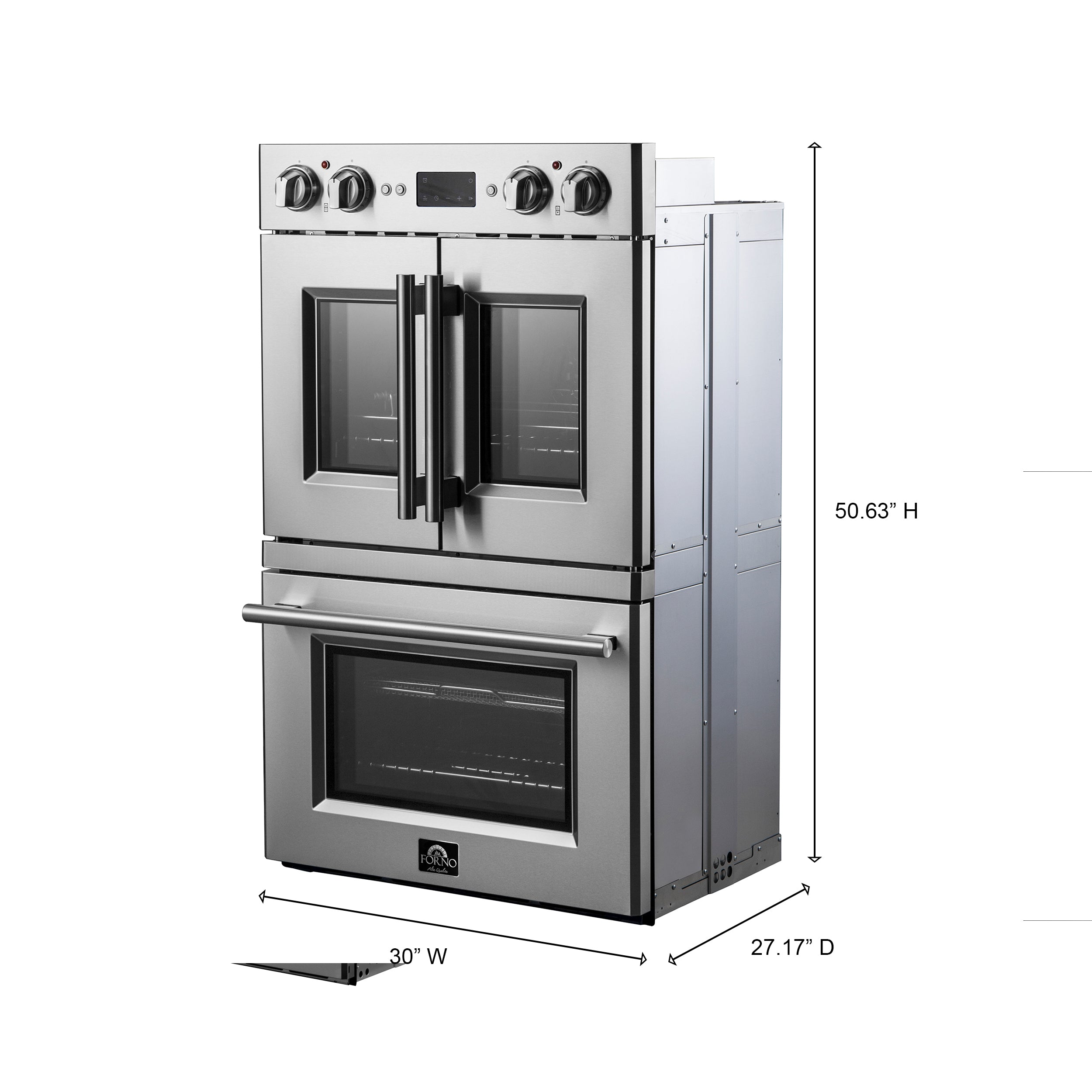 Forno Gallico 30 in. 7.36 cu.ft. Stainless Steel Self-Cleaning Double Electric Wall Oven with Telescopic Racks, Air Fry and Sous Vide | FBOEL1388-30