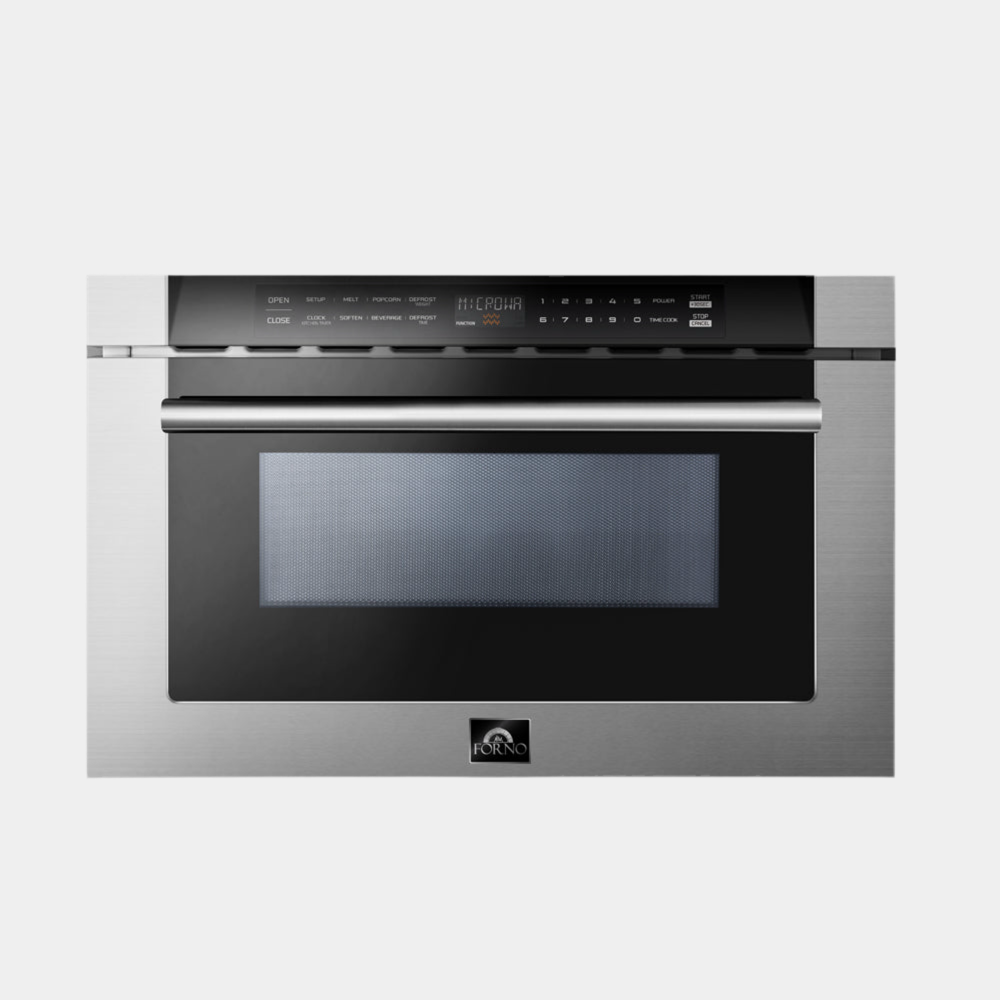 Forno Capoliveri 24-Inch Microwave Drawer, Stainless Steel, 1.2 cu.ft, 1000 Watts, Built-In, Touch Control LCD Display, Auto-Touch Open/Close, 11 Power Levels, Sensor Cooking