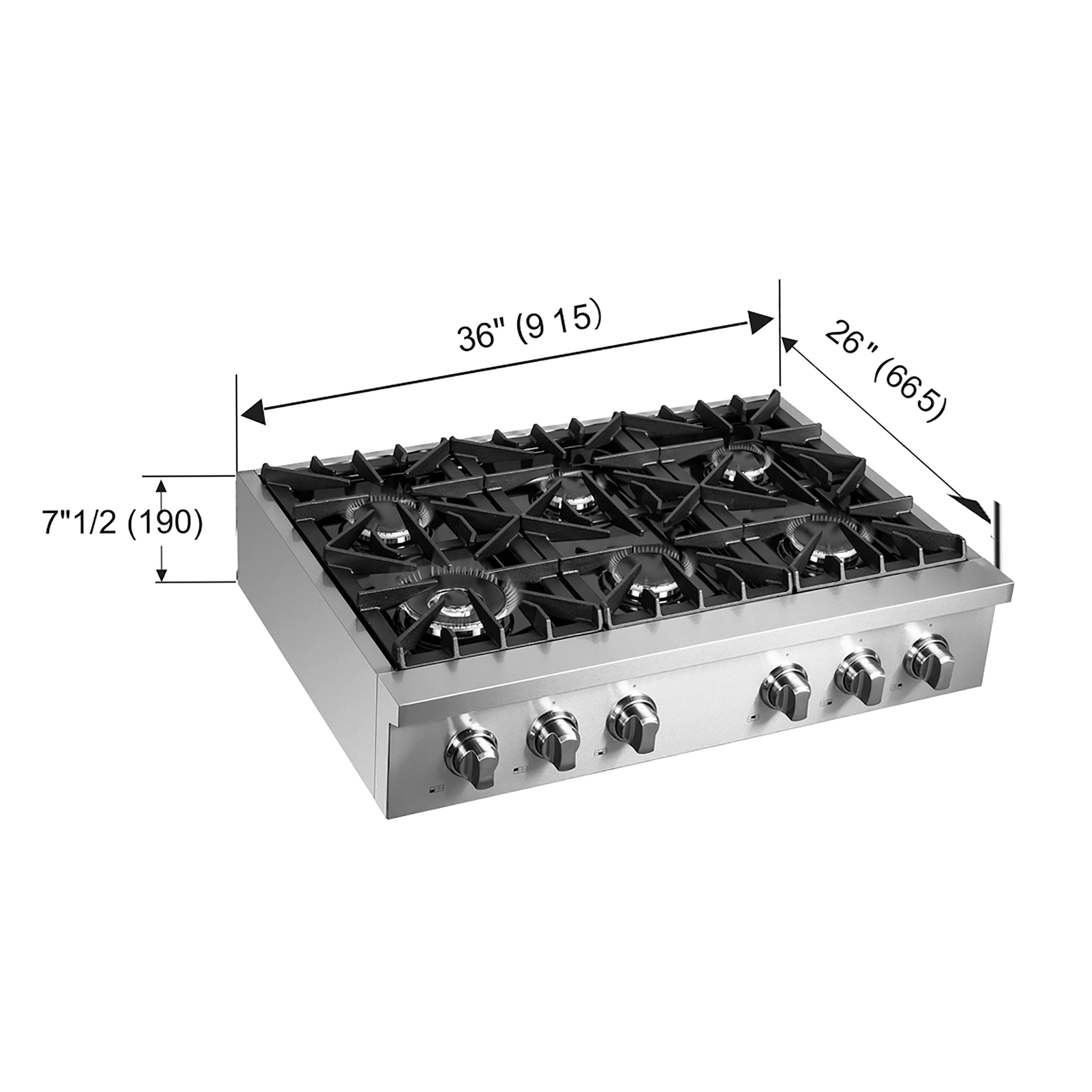 Forno Cossato 36 in. Stainless Steel Gas Rangetop with 6 Burners | FCTGS5737-36