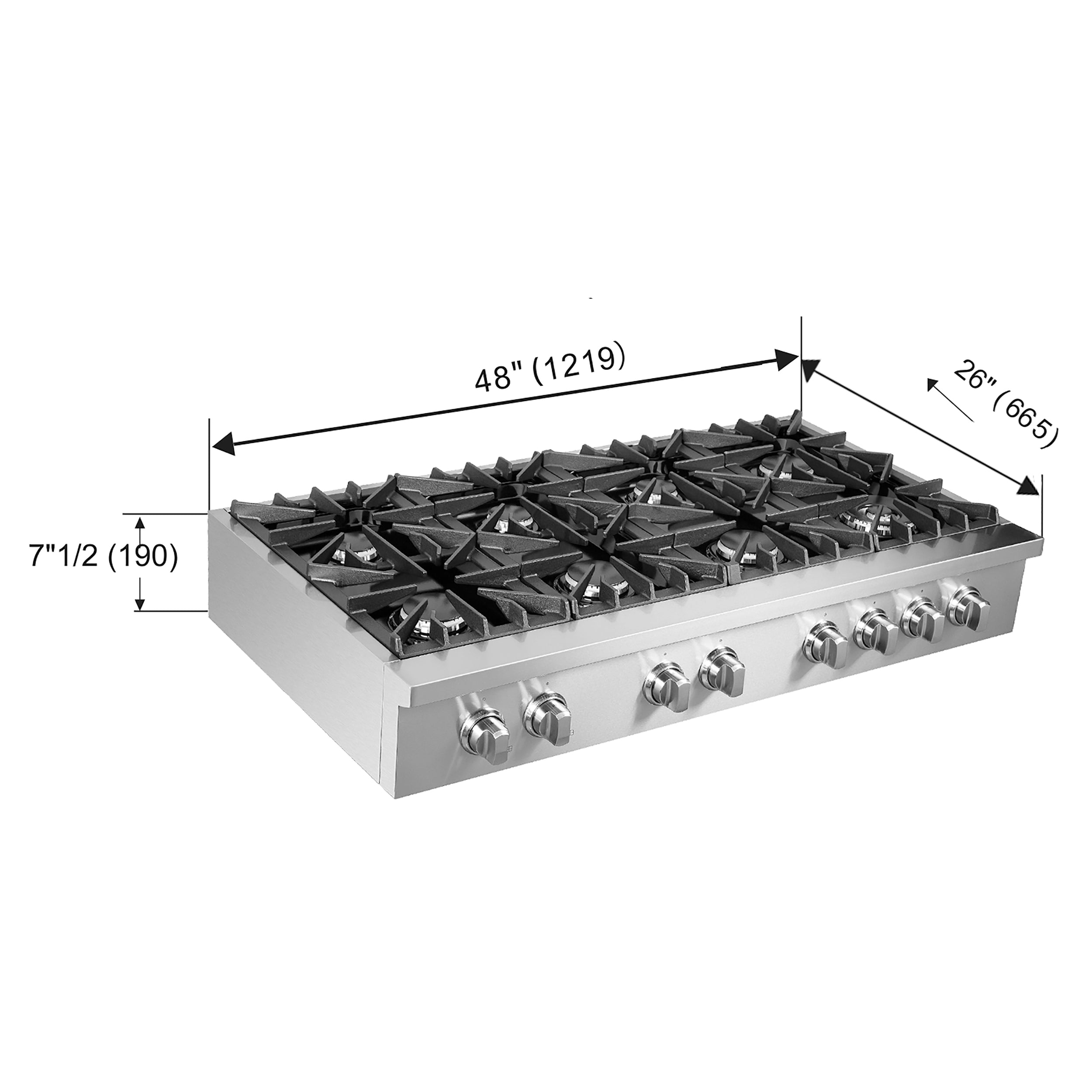 Forno Cossato 48 in. Stainless Steel Gas Rangetop with 8 Burners | FCTGS5737-48