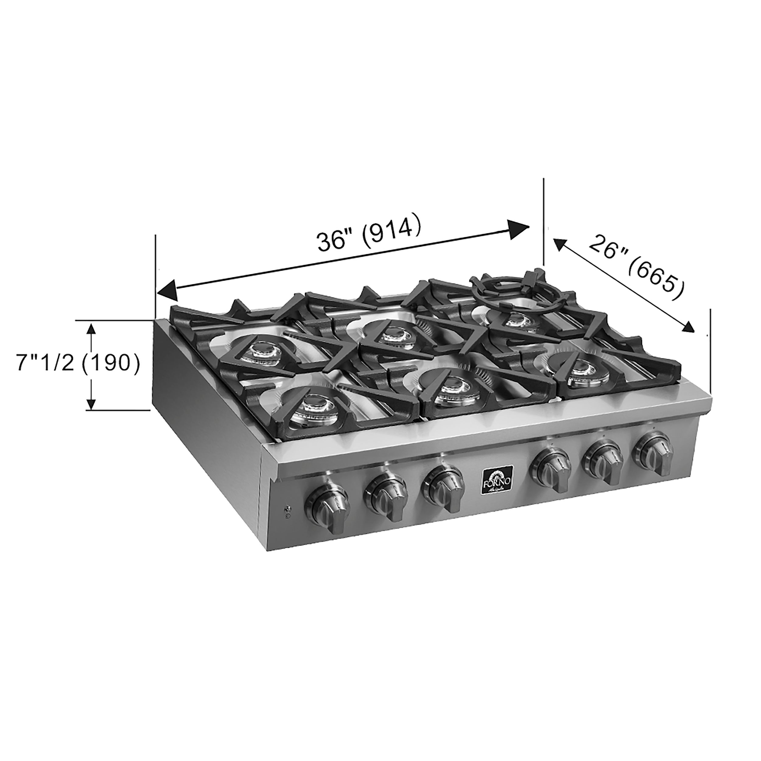 Forno Spezia 36 in. Stainless Steel Gas Rangetop with 6 Burners | FCTGS5751-36