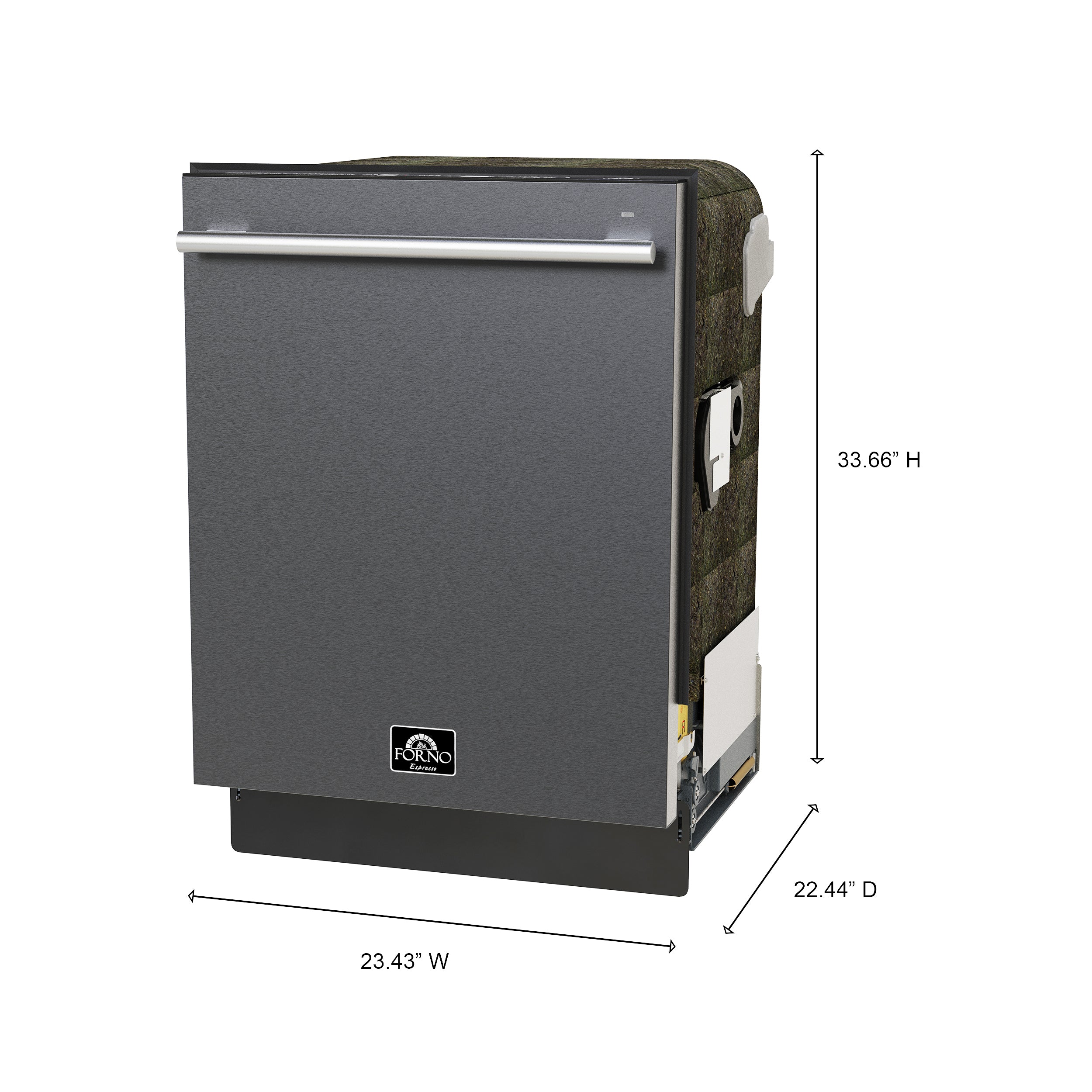 Forno Espresso Romano 24 in. Black Built-In Dishwasher with Antique Brass Handle | FDWBI8035-24BLK