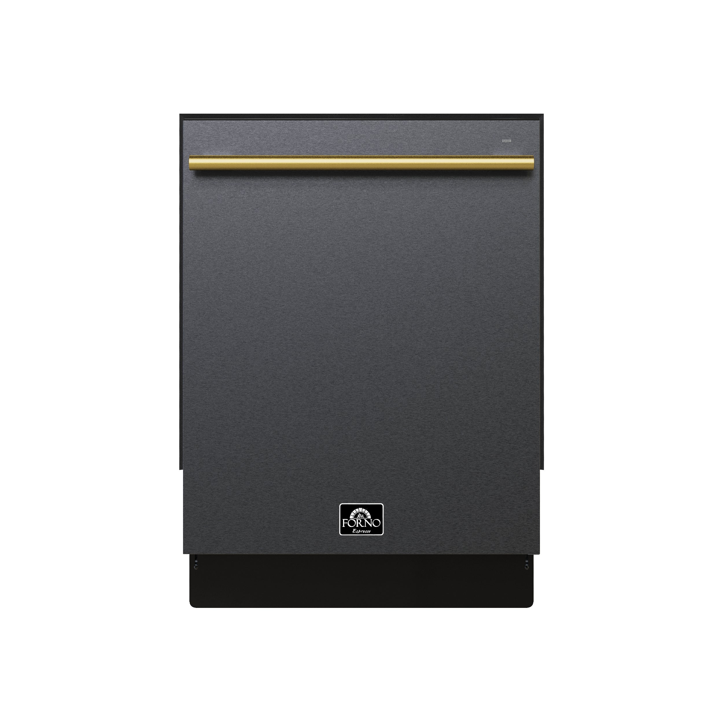 Forno Espresso Romano 24 in. Black Built-In Dishwasher with Antique Brass Handle | FDWBI8035-24BLK