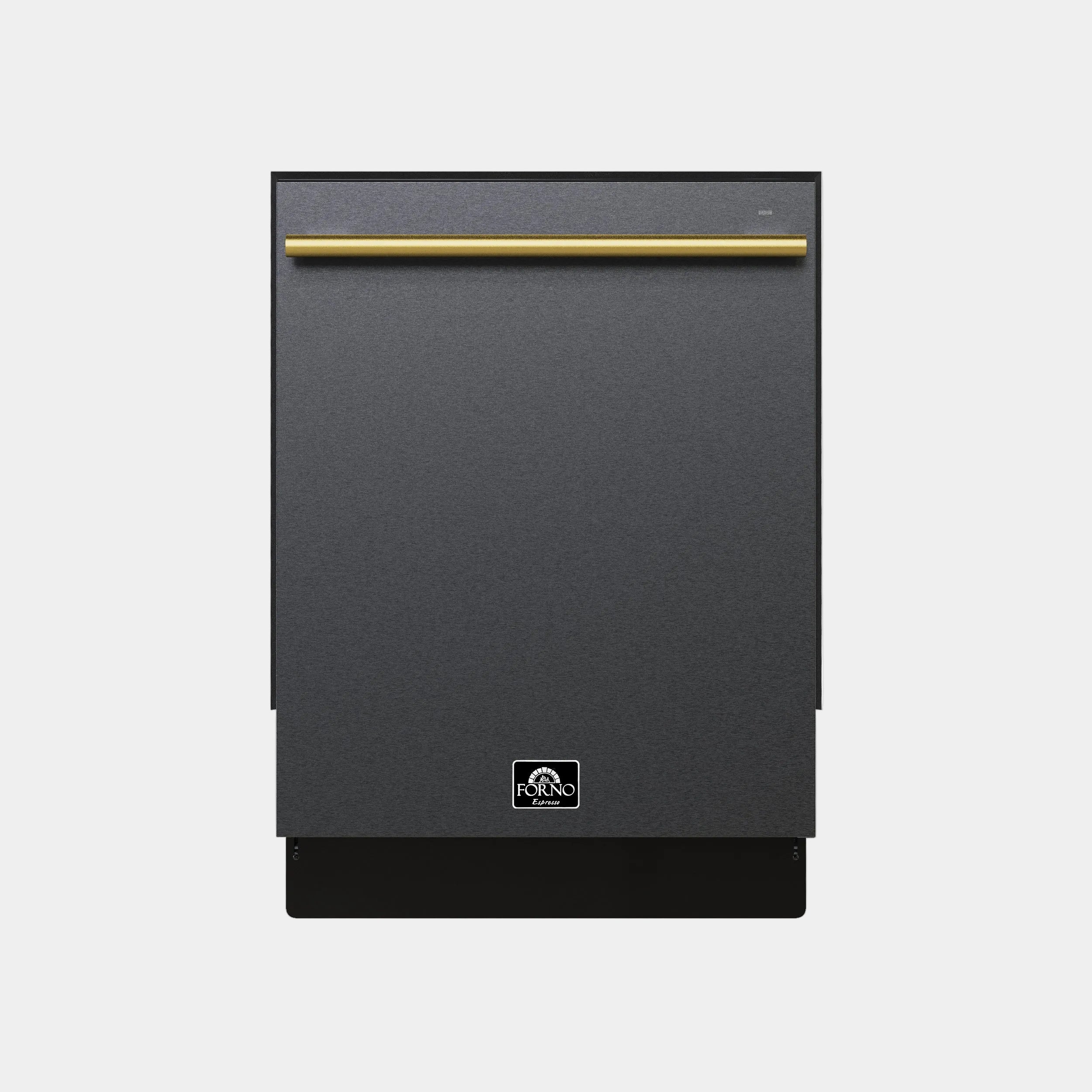 Forno Espresso Romano 24 in. Black Built-In Dishwasher with Antique Brass Handle | FDWBI8035-24BLK