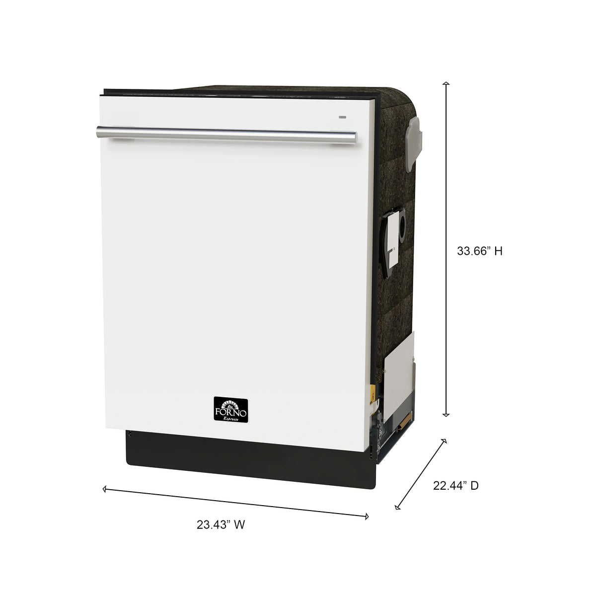Forno Espresso Romano 24 in. White Built-In Dishwasher with Antique Brass Handle | FDWBI8035-24WHT