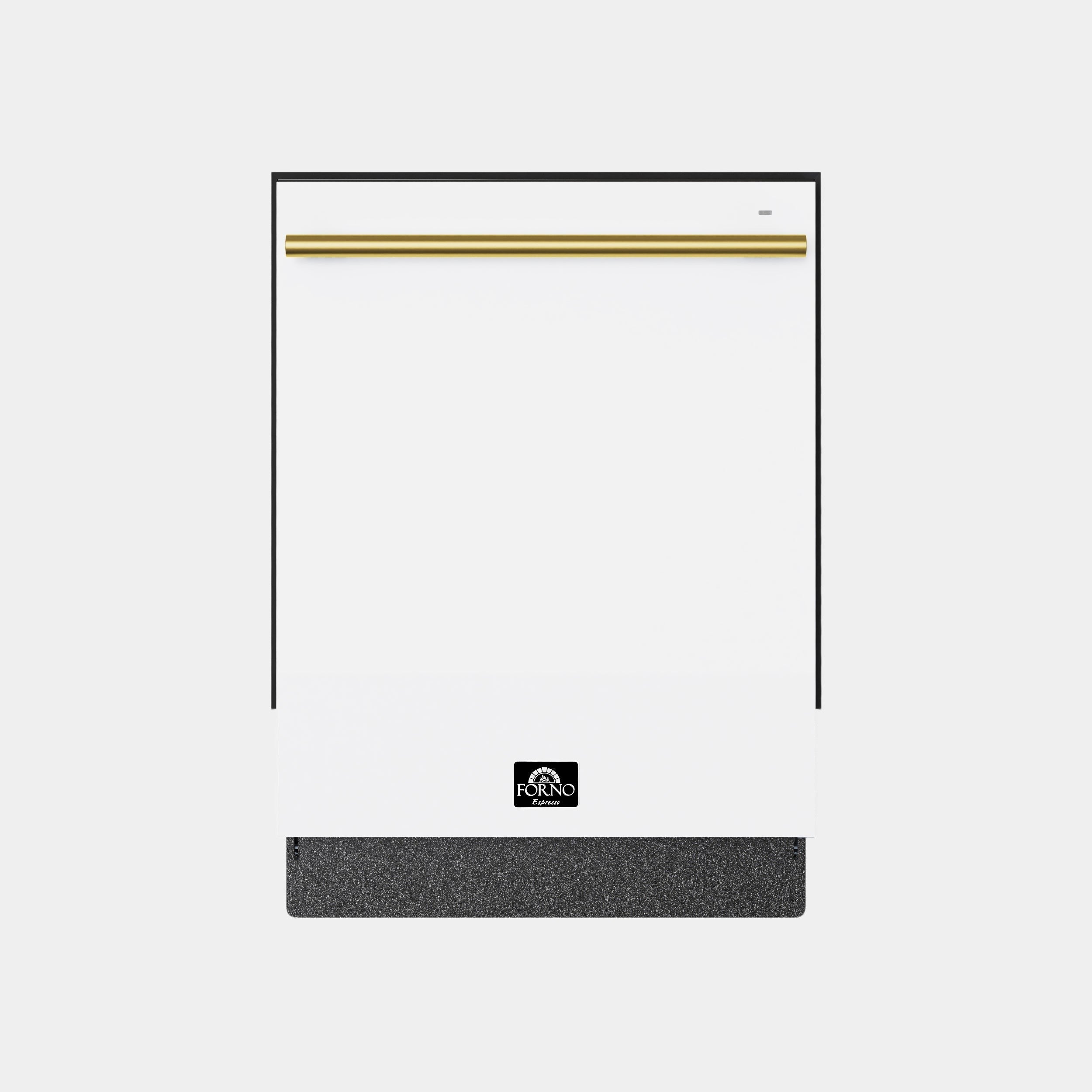 Forno Espresso Romano 24 in. White Built-In Dishwasher with Antique Brass Handle | FDWBI8035-24WHT