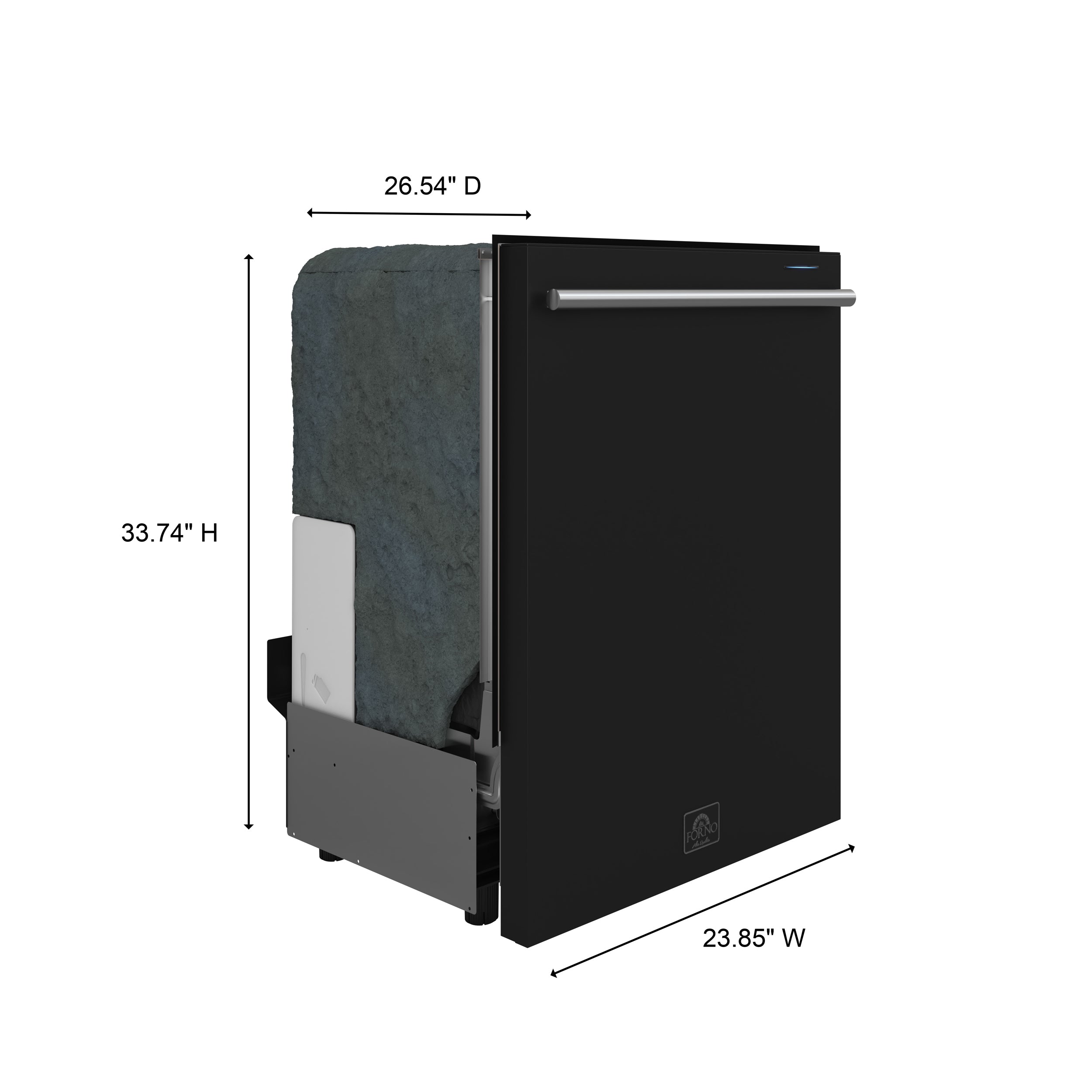 Forno Espresso Pozzo 24 in. Black Built-In Dishwasher with Antique Brass Handle | FDWBI8067-24BLK