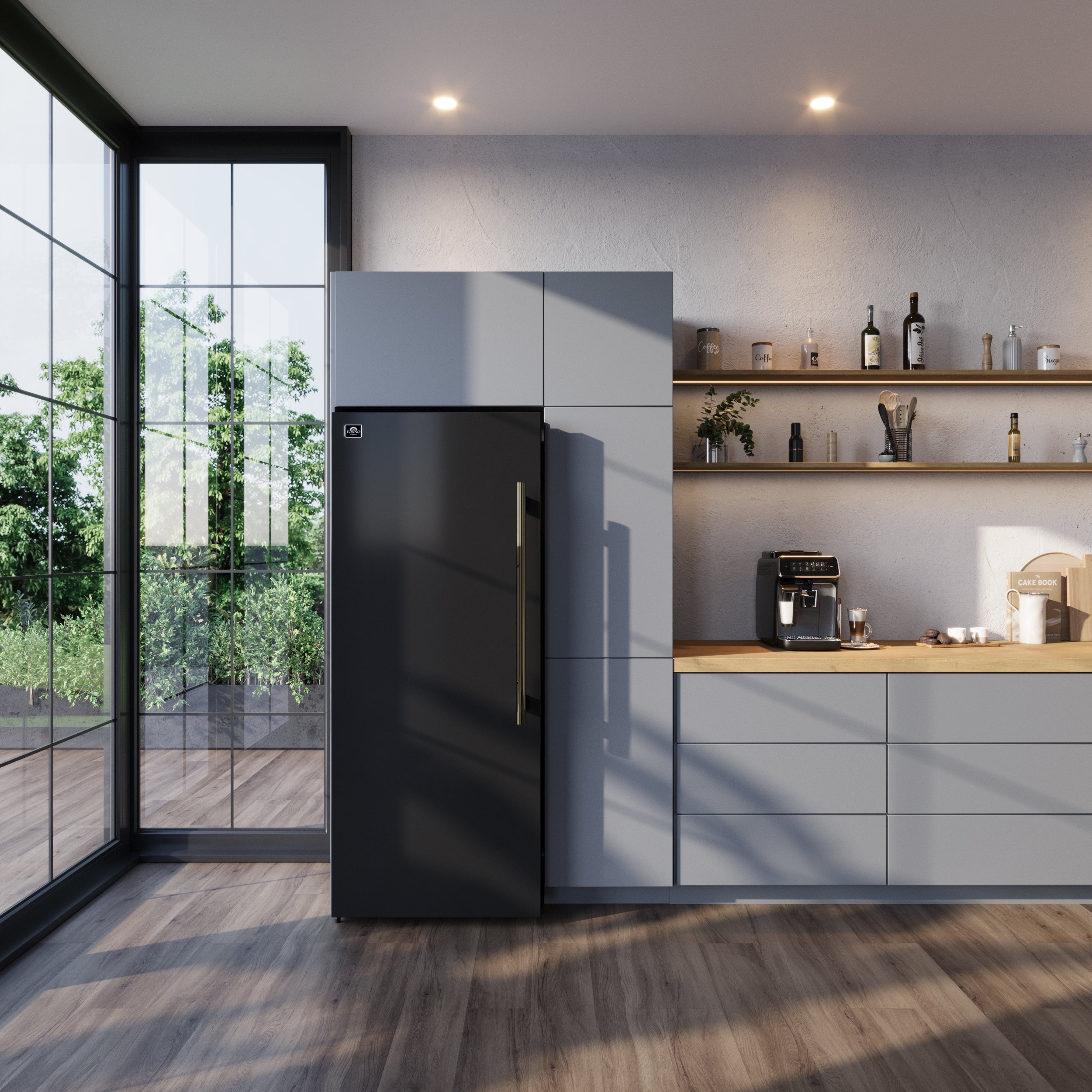 Forno Maderno 28 in. 13.6 cu.ft. Left Swing Black Convertible Refrigerator/Freezer with Antique Brass | FFFFD1722-28BLK-LS