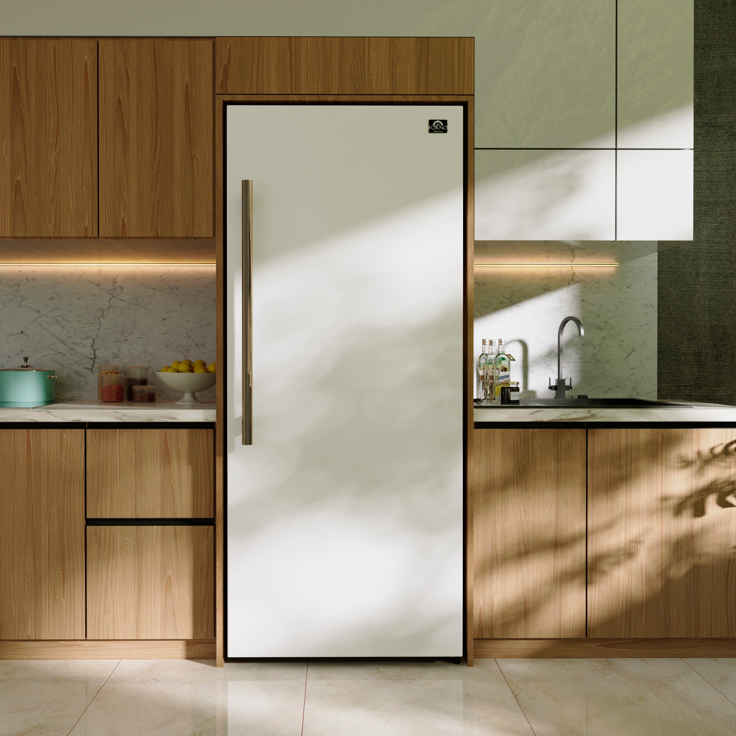 Forno Maderno 28 in. 13.6 cu.ft. Right Swing White Convertible Refrigerator/Freezer with Antique Brass | FFFFD1722-28WHT-RS