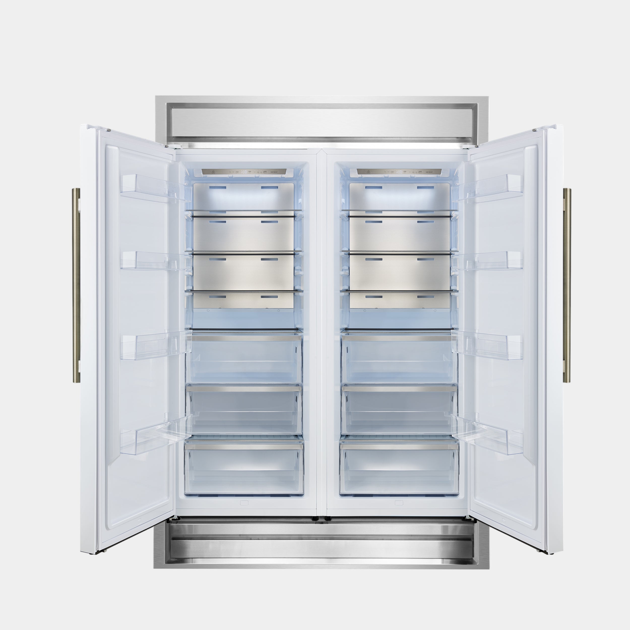 Forno Maderno 60 in. 27.2 cu.ft. White Built-In Convertible Refrigerator/Freezer with Modern Trim Kit and Antique Brass Handles | FFFFD1722-60MG-WHT