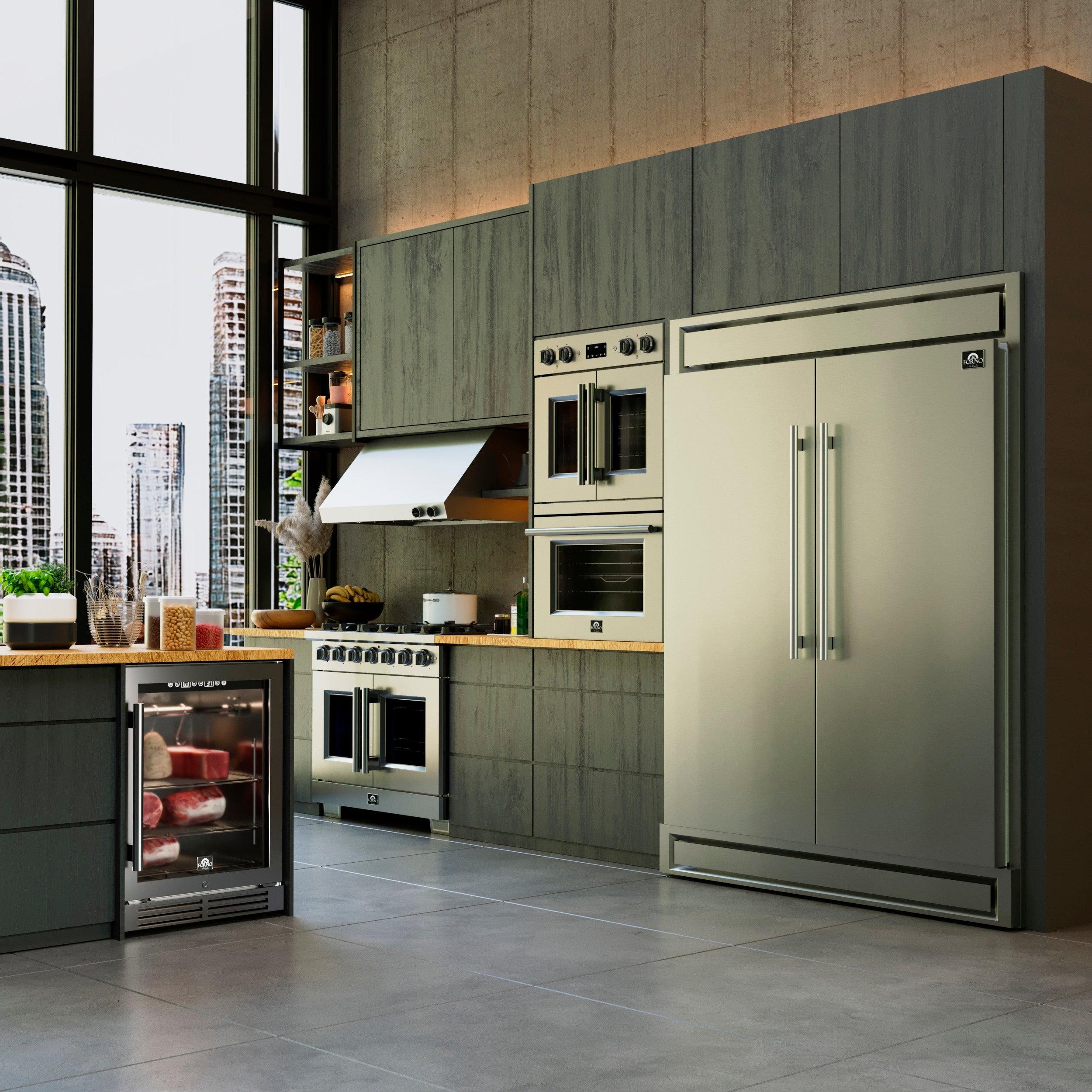 Forno Maderno 60 in. 27.2 cu.ft. Stainless Steel Built-In Convertible Refrigerator/Freezer with Modern Trim Kit | FFFFD1722-60S