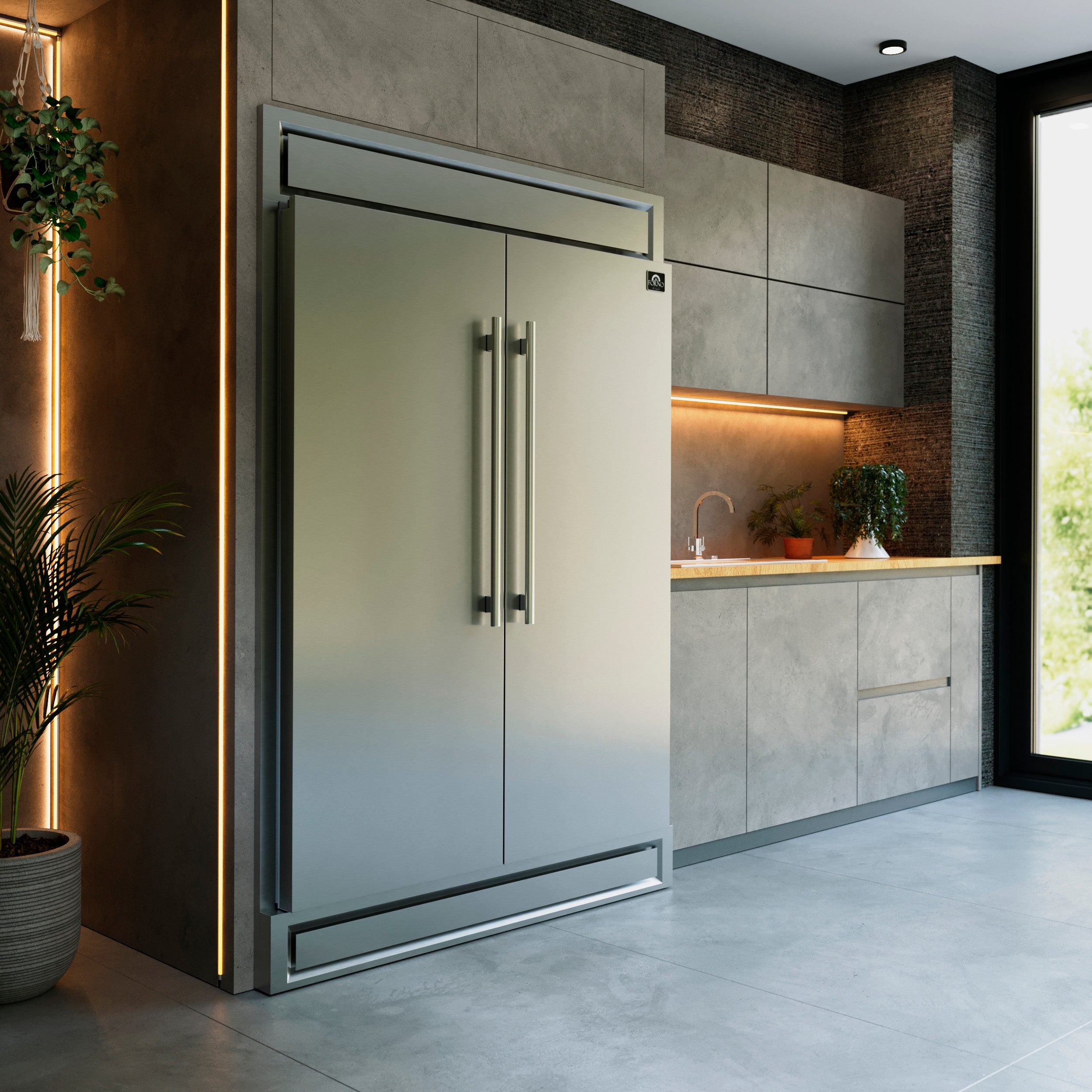 Forno Maderno 60 in. 27.2 cu.ft. Stainless Steel Built-In Convertible Refrigerator/Freezer with Modern Trim Kit | FFFFD1722-60S