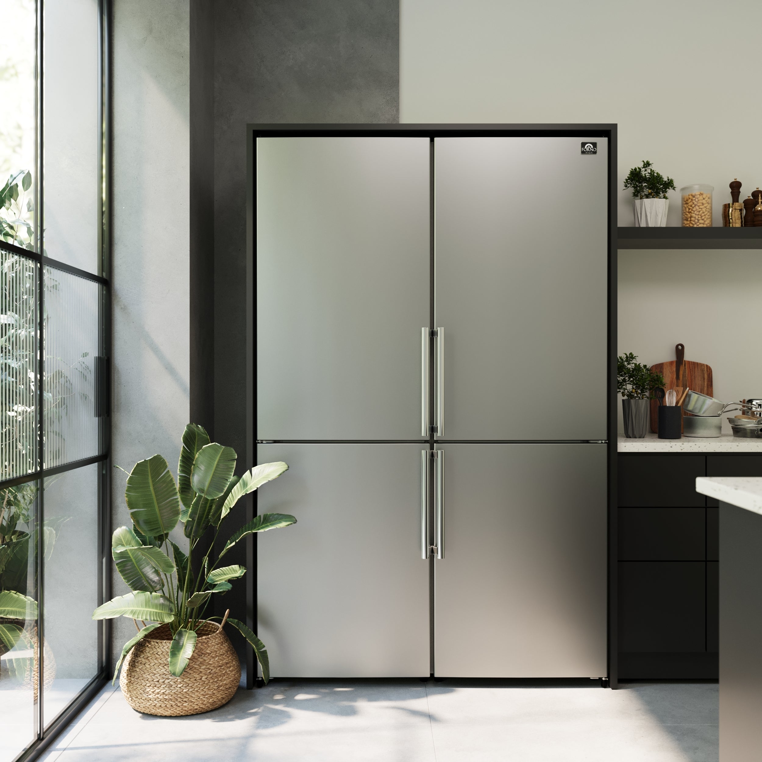 Forno Guardia 46.8 in. 21.6 cu.ft Stainless Steel Side-By-Side Refrigerator with Bottom Freezer | FFFFD1778-48