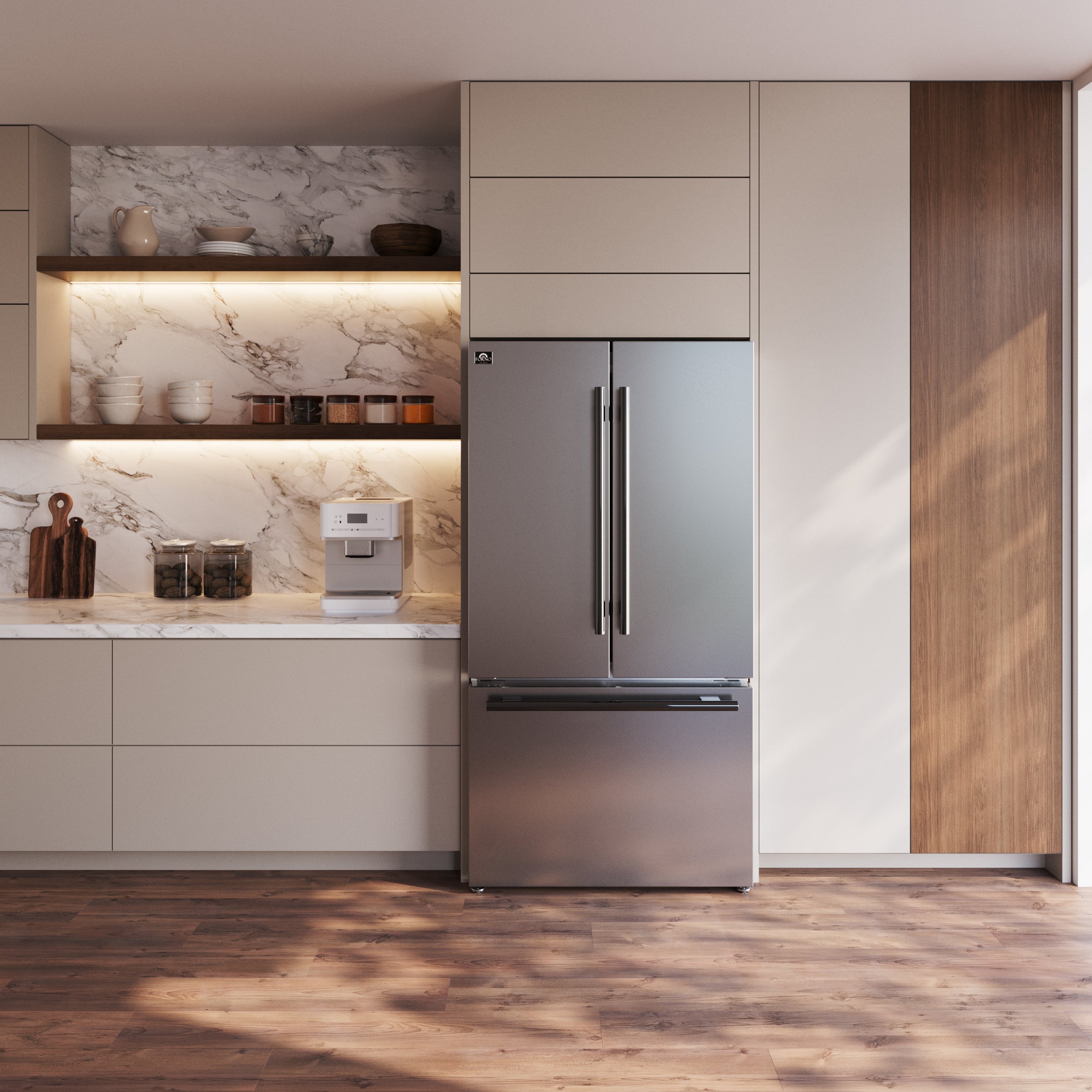 Forno Rivello 36 in. 27.4 cu. ft. Stainless Steel French Door Standard Depth Refrigerator with Water Dispenser and Ice Maker | FFFFD1783-36S