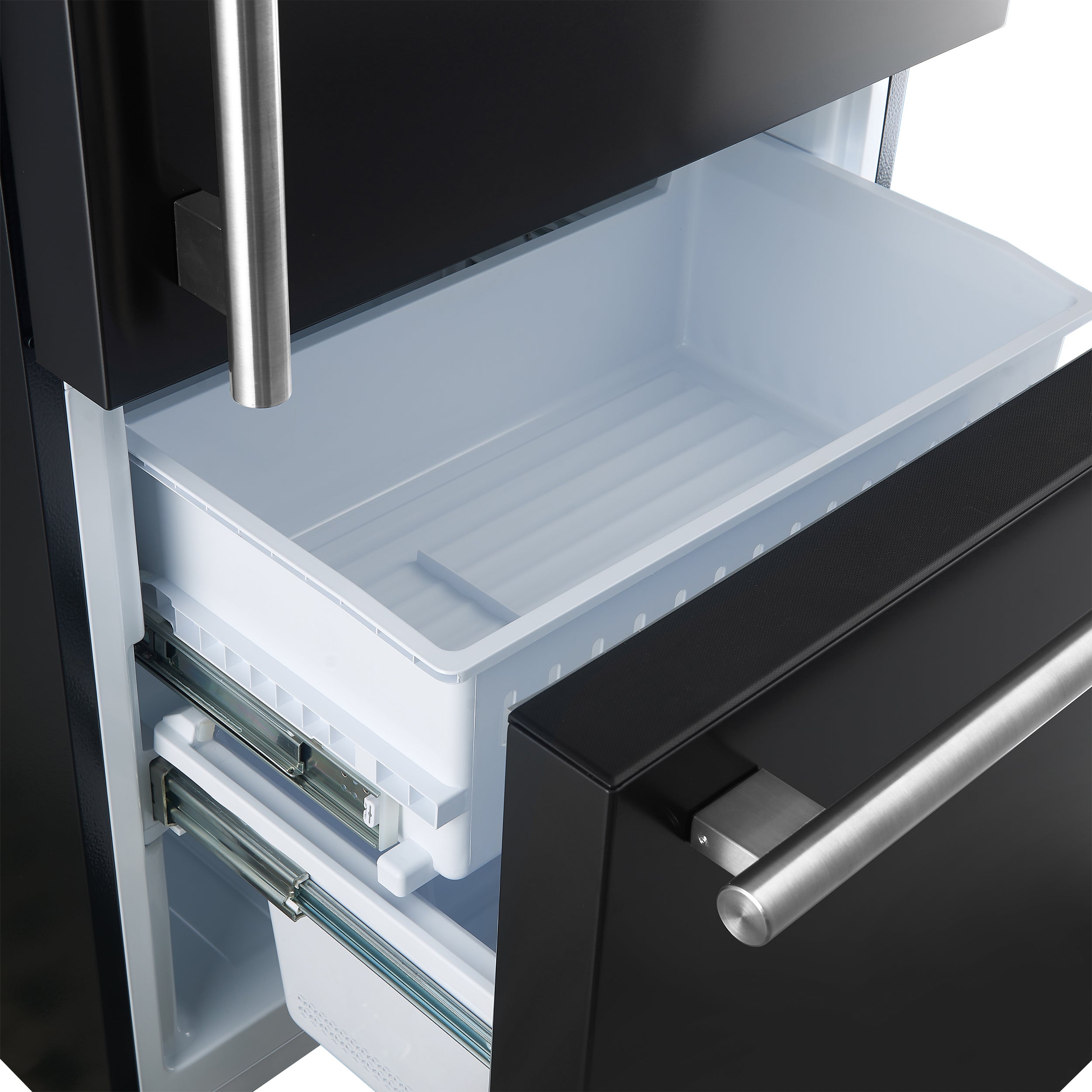 Forno Espresso Milano 31 in. 17.2 cu.ft. Black Right Swing Refrigerator with Bottom Freezer, Ice maker and Antique Brass Handles | FFFFD1785-31BLK