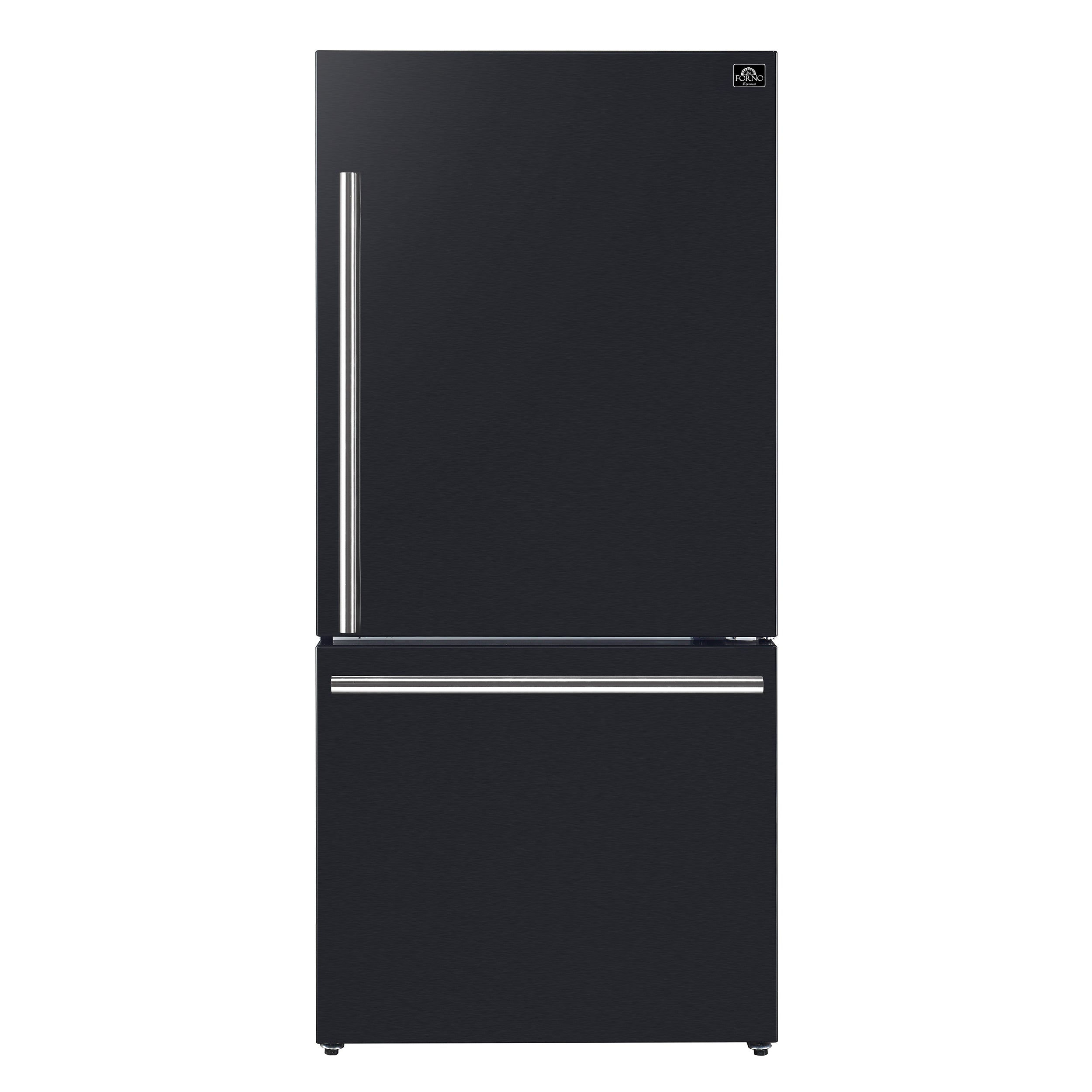Forno Espresso Milano 31 in. 17.2 cu.ft. Black Right Swing Refrigerator with Bottom Freezer, Ice maker and Antique Brass Handles | FFFFD1785-31BLK