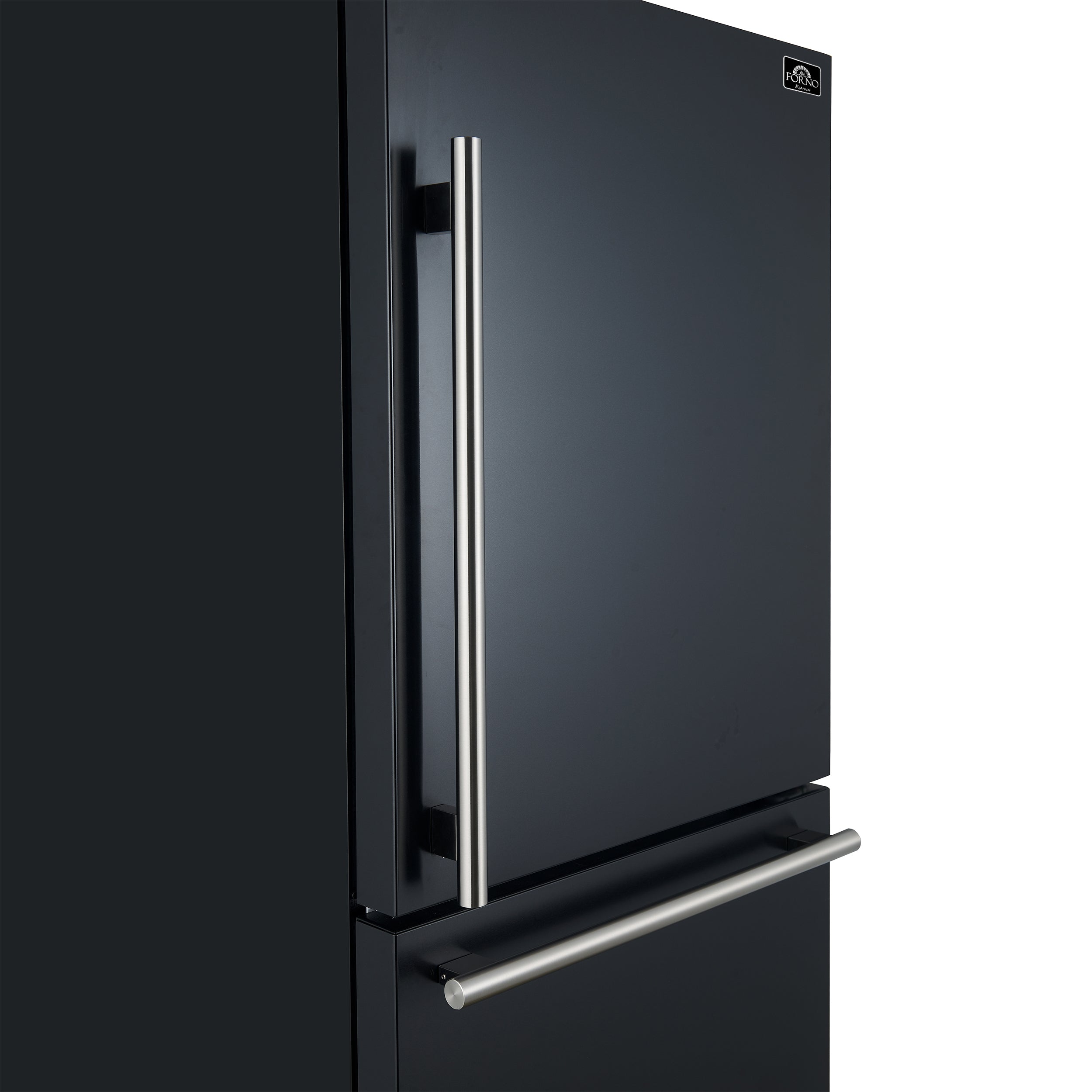 Forno Espresso Milano 31 in. 17.2 cu.ft. Black Right Swing Refrigerator with Bottom Freezer, Ice maker and Antique Brass Handles | FFFFD1785-31BLK