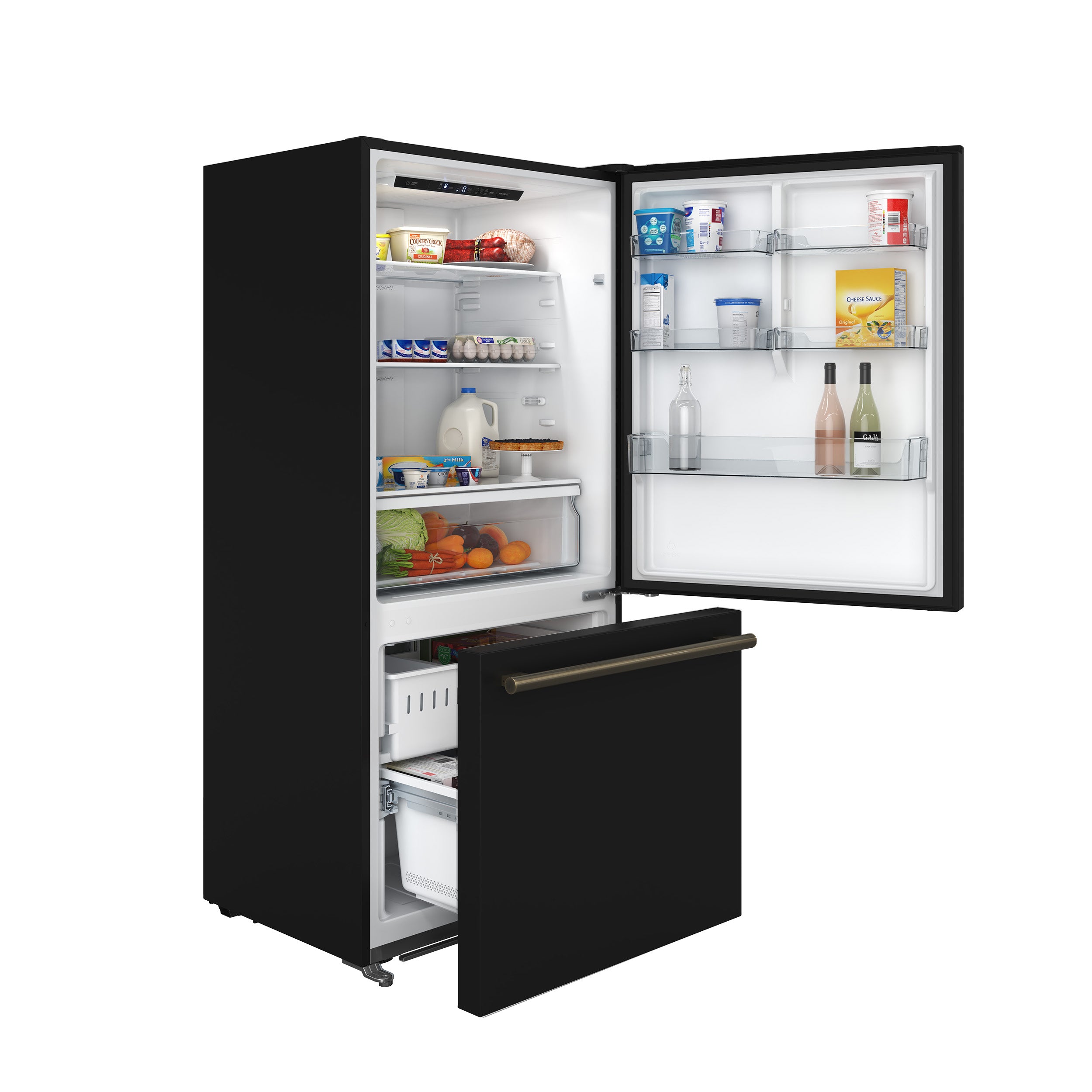 Forno Espresso Milano 31 in. 17.2 cu.ft. Black Right Swing Refrigerator with Bottom Freezer, Ice maker and Antique Brass Handles | FFFFD1785-31BLK